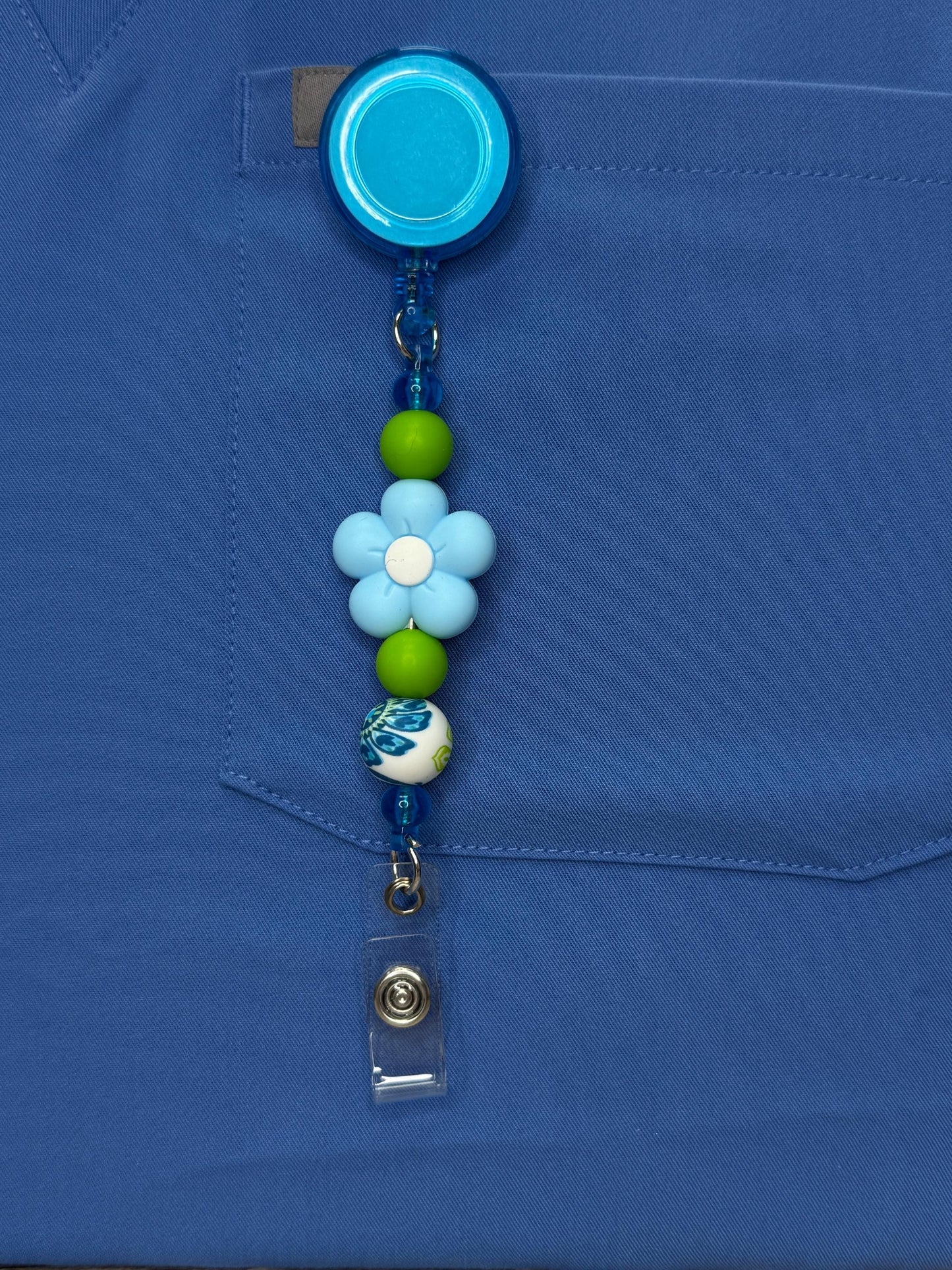 Floral Pop Beaded Badge Reel | 1” Silicone Flower ID Holder | Retractable Badge Clip for Nurses, PSWs, Vet Techs, Dental & More
