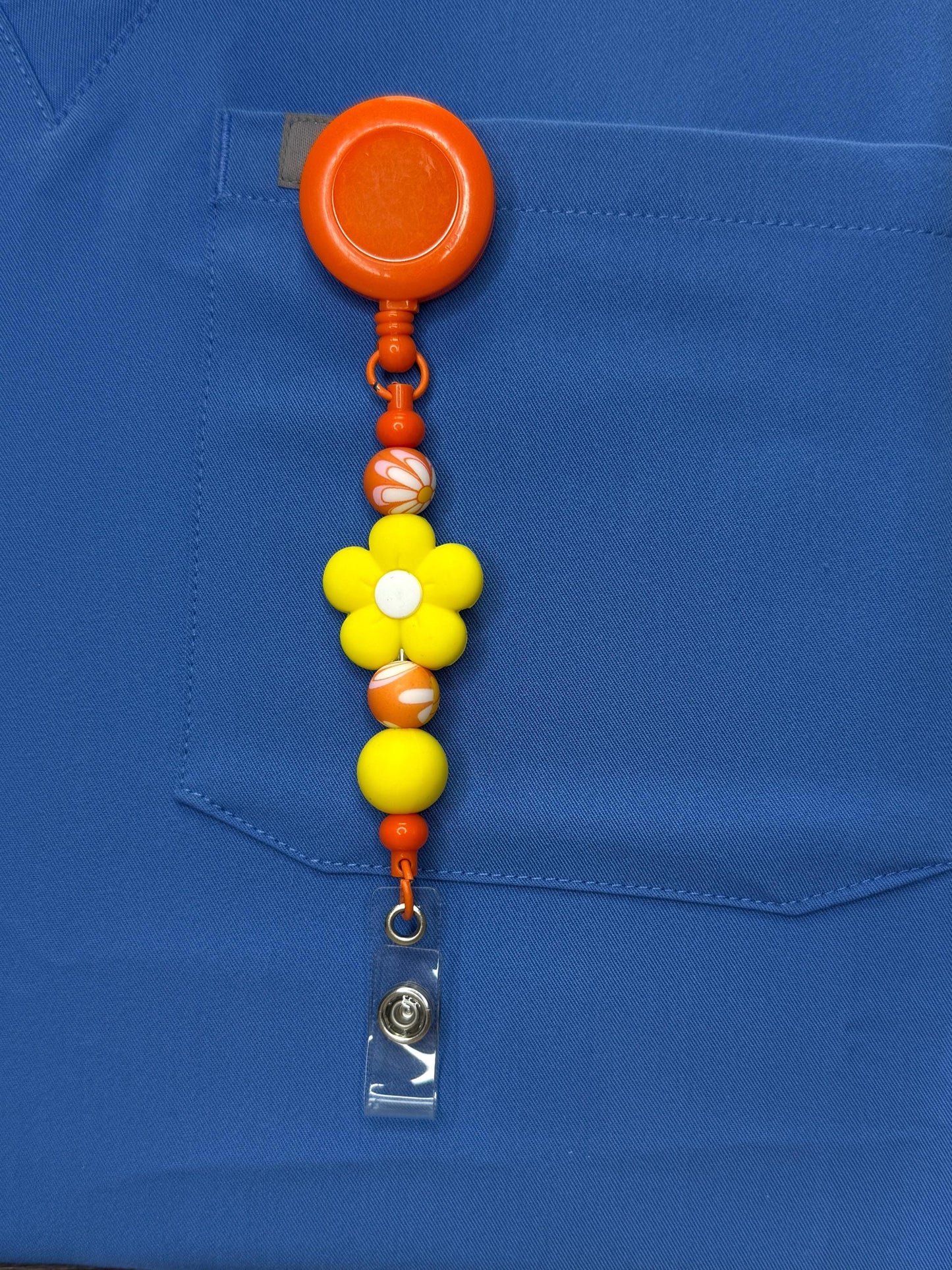 Floral Pop Beaded Badge Reel | 1” Silicone Flower ID Holder | Retractable Badge Clip for Nurses, PSWs, Vet Techs, Dental & More