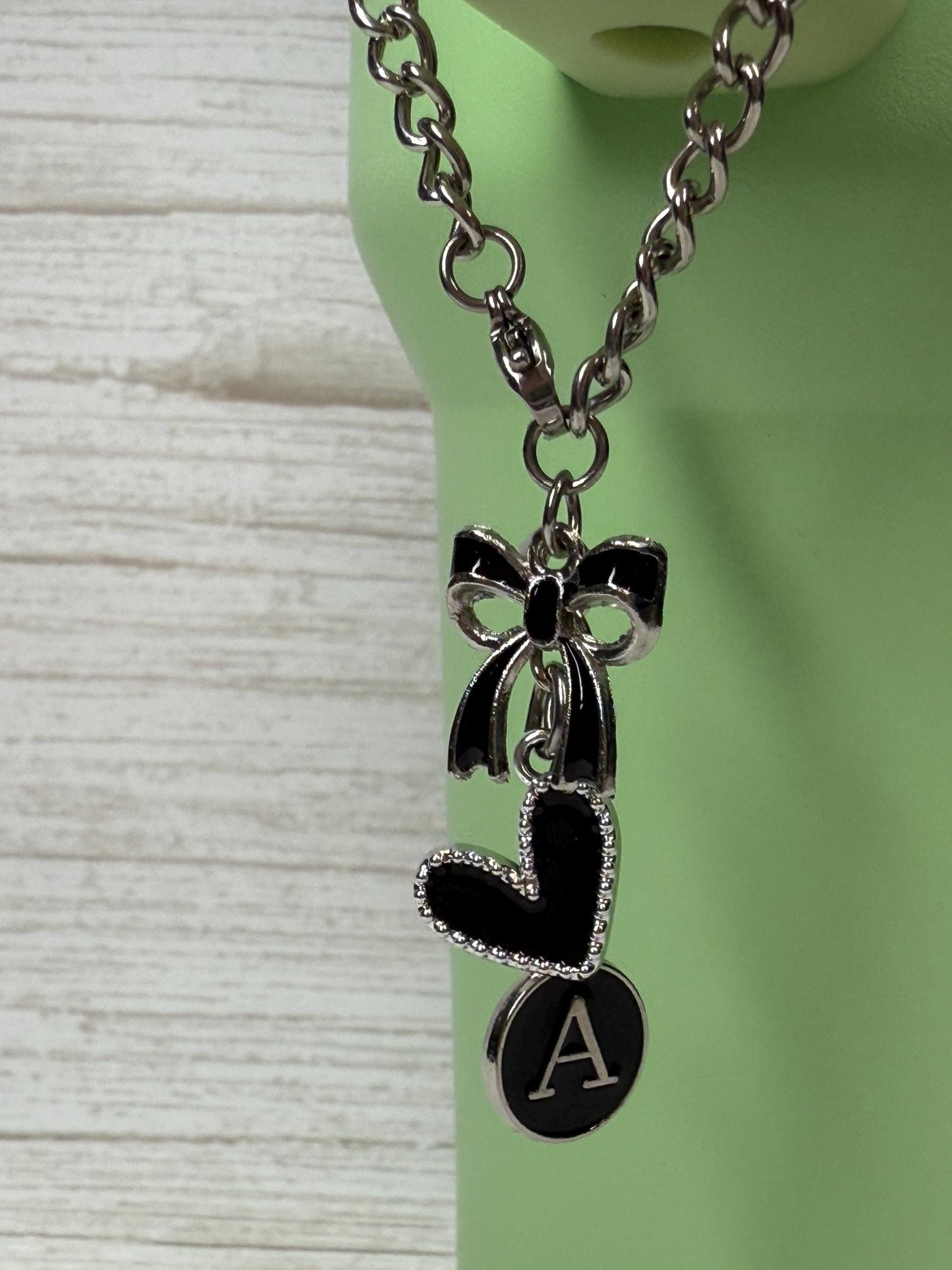 Monogram Charms Personalized Enamel with Silvery Chain | Tumbler & Bag Accessories | Pink or White | Stanley Yeti Camino Compatible