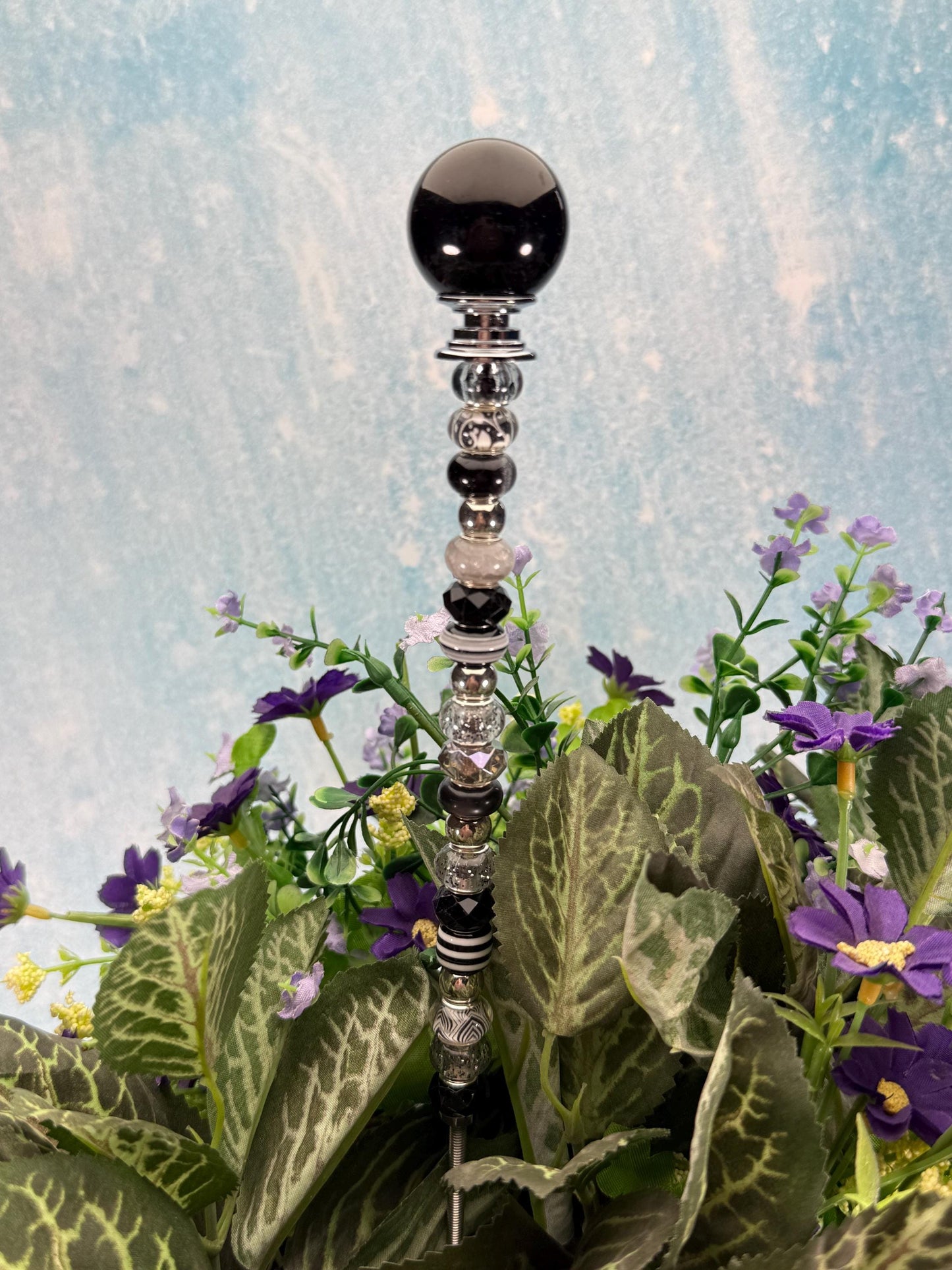 Fairy Garden Suncatcher Stakes – 15” Beaded Plant Decor with Crystal Bubble Ball Topper