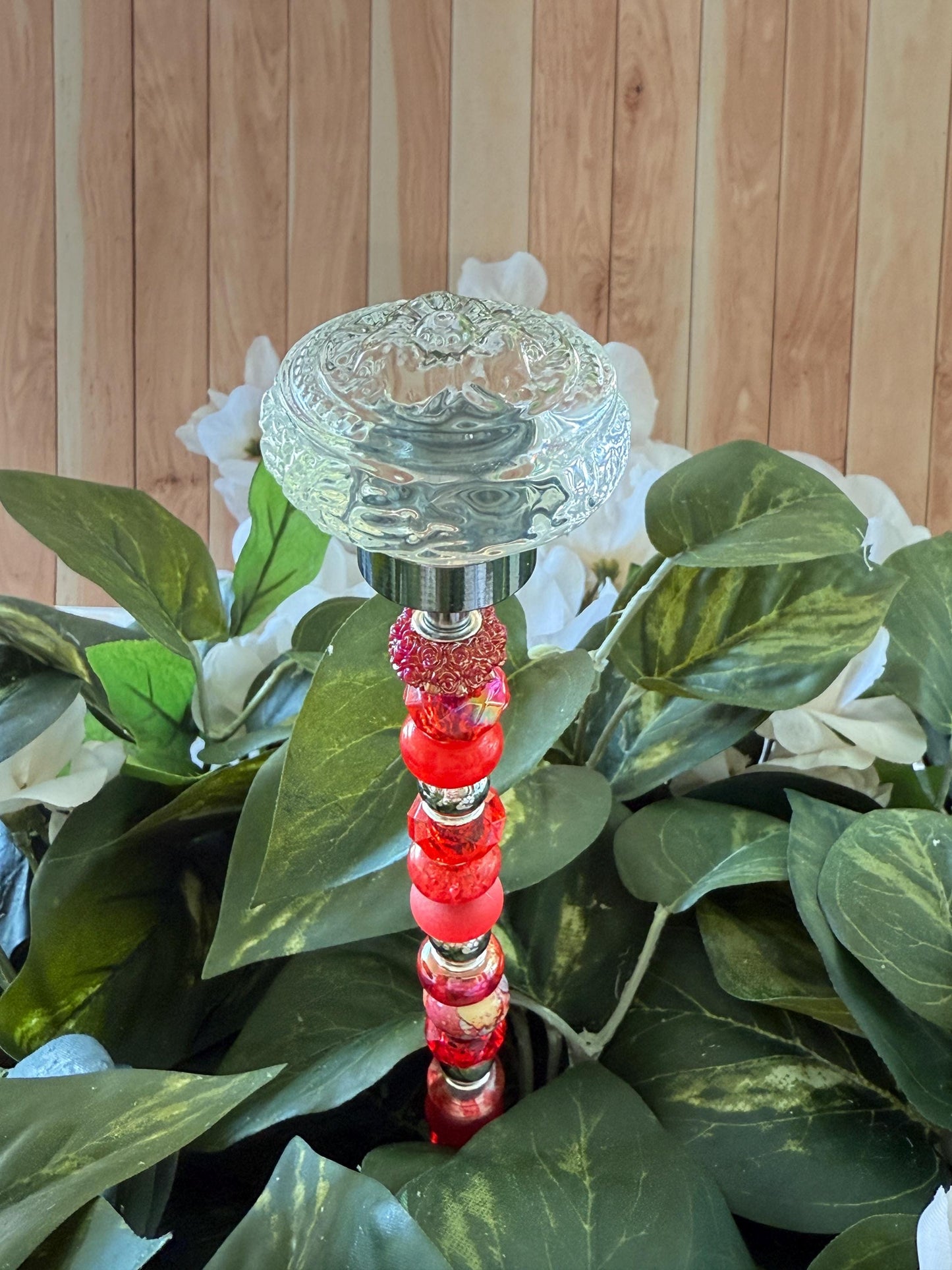 Blooming Glass Garden Suncatcher Stakes – 15” Beaded Plant Decor with Glass Topper