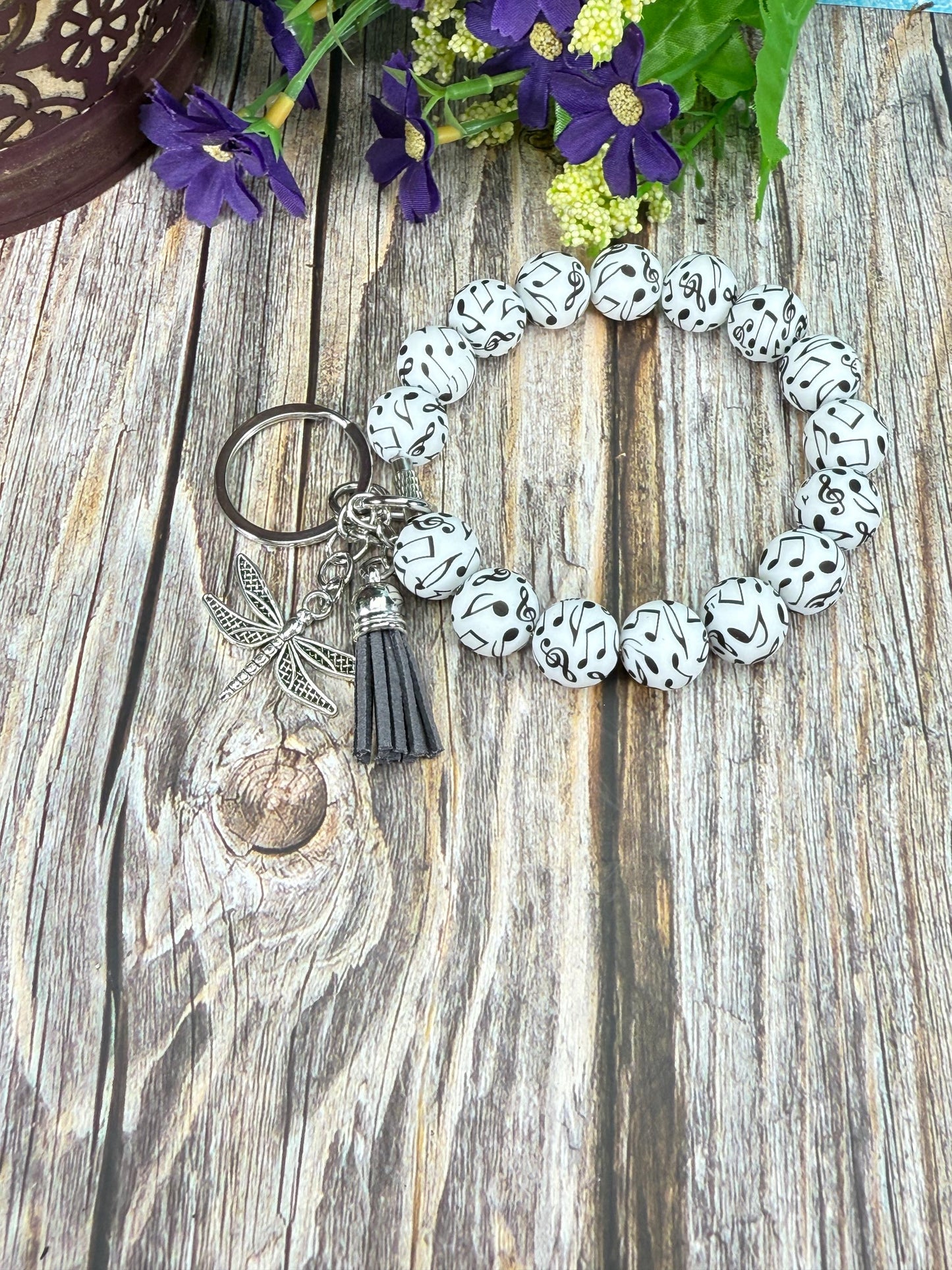 Elegant Stainless Steel Cable Wristlet – 15mm Silicone Beads, Leather Tassel & Dragonfly Charm | Many Designs Available