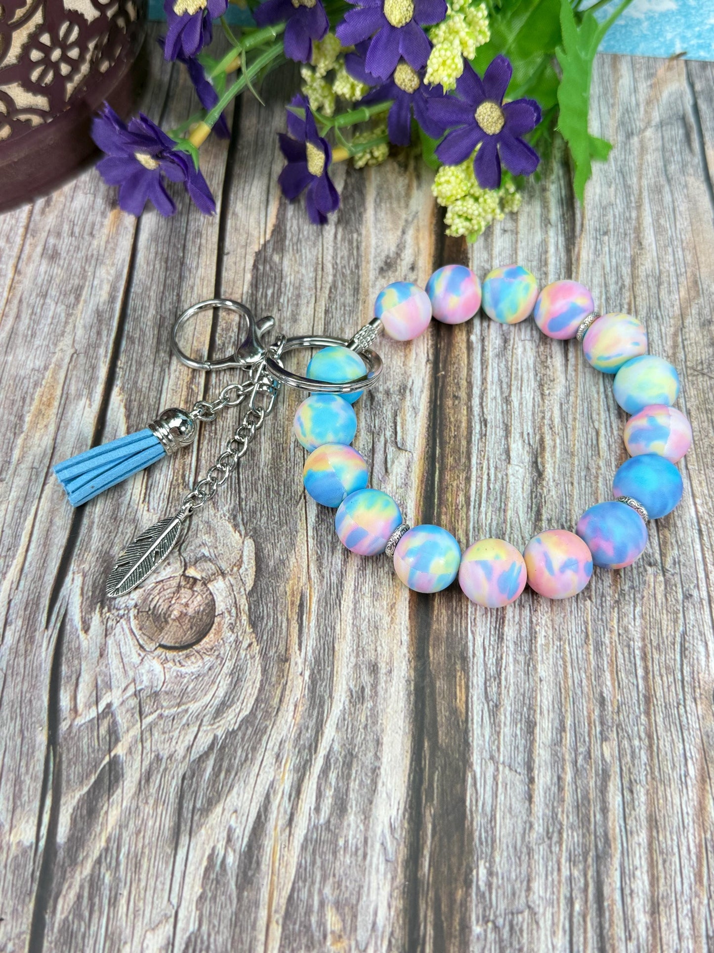 Elegant Stainless Steel Cable Wristlet – 15mm Silicone Beads, Leather Tassel & Dragonfly Charm | Many Designs Available
