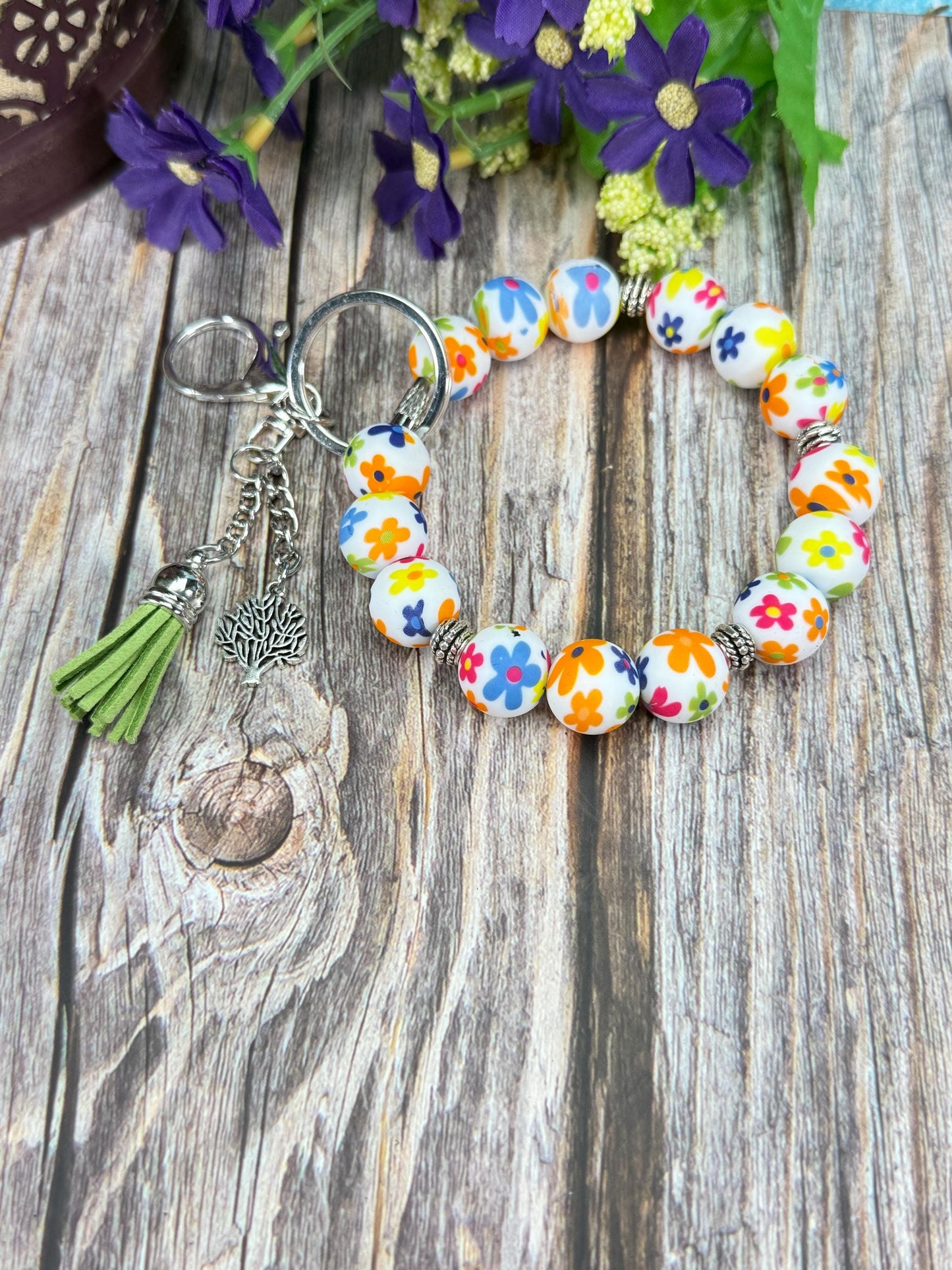 Elegant Stainless Steel Cable Wristlet – 15mm Silicone Beads, Leather Tassel & Dragonfly Charm | Many Designs Available