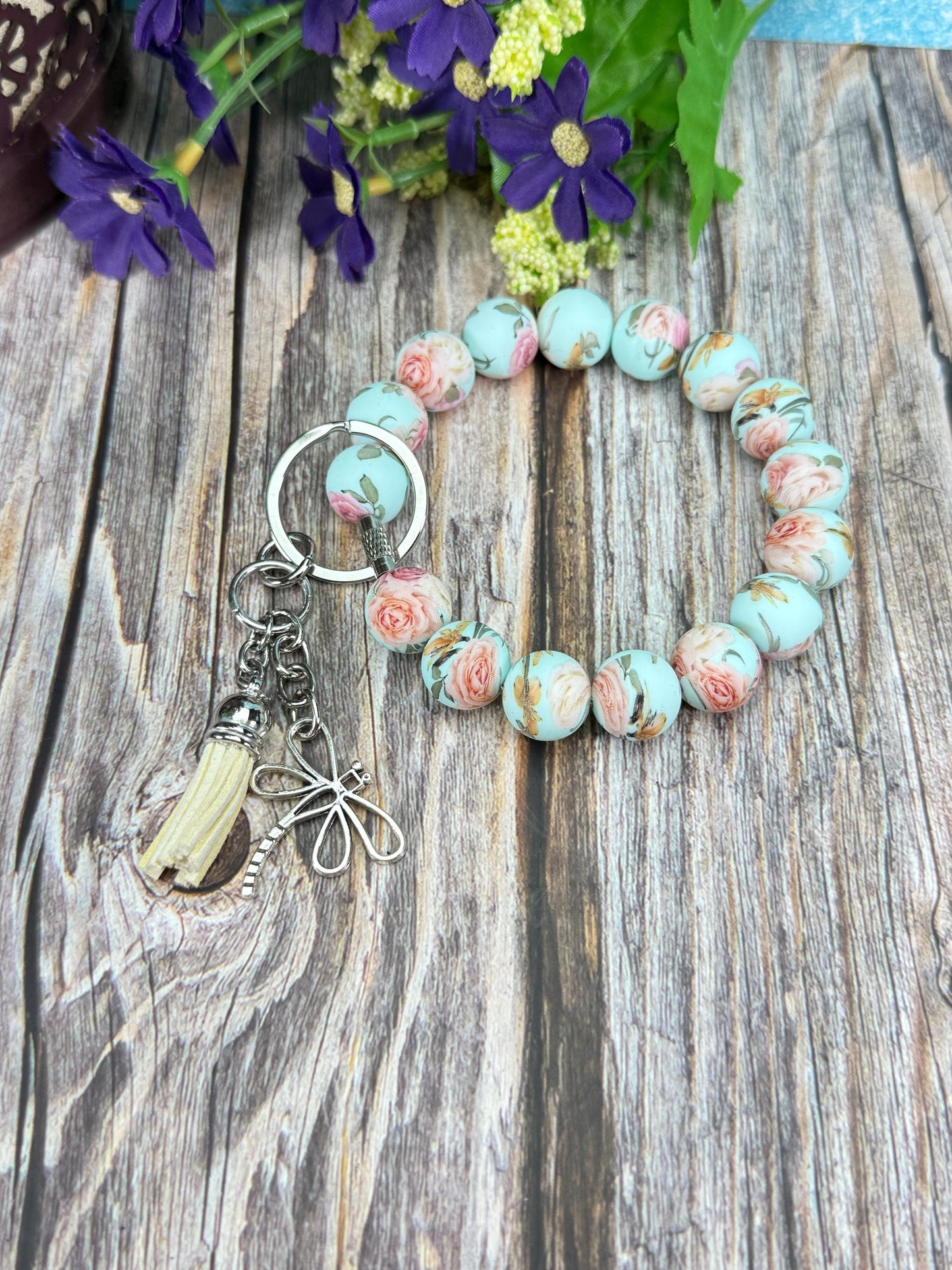 Elegant Stainless Steel Cable Wristlet – 15mm Silicone Beads, Leather Tassel & Dragonfly Charm | Many Designs Available