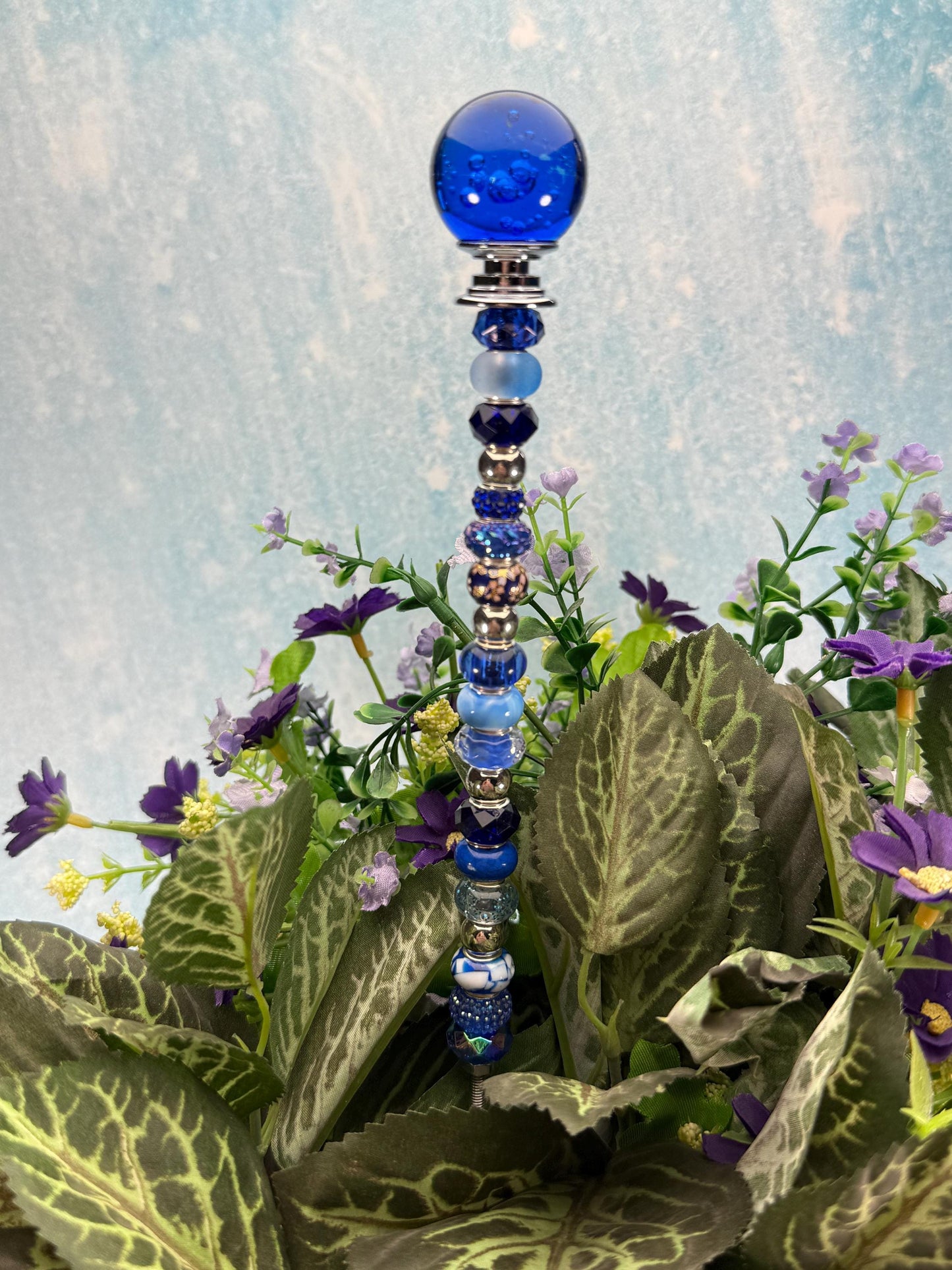 Fairy Garden Suncatcher Stakes – 15” Beaded Plant Decor with Crystal Bubble Ball Topper