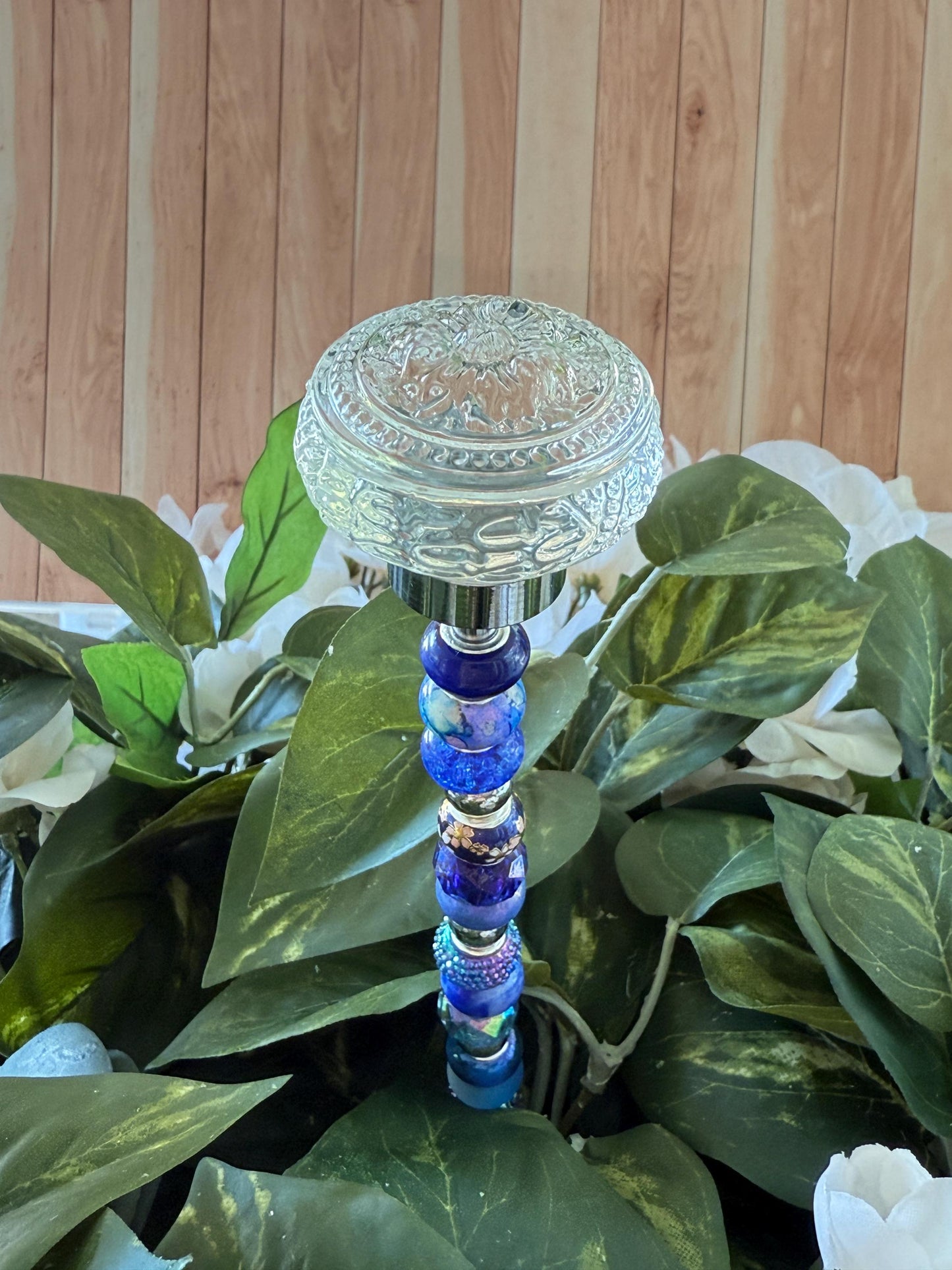 Blooming Glass Garden Suncatcher Stakes – 15” Beaded Plant Decor with Glass Topper