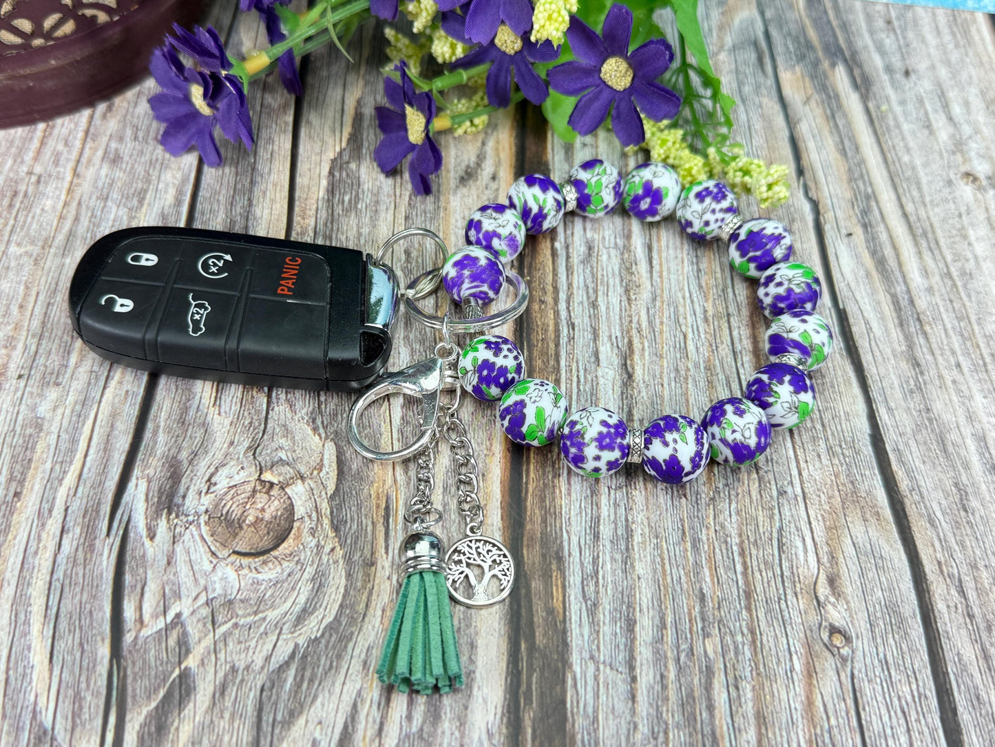 Elegant Stainless Steel Cable Wristlet – 15mm Silicone Beads, Leather Tassel & Dragonfly Charm | Many Designs Available