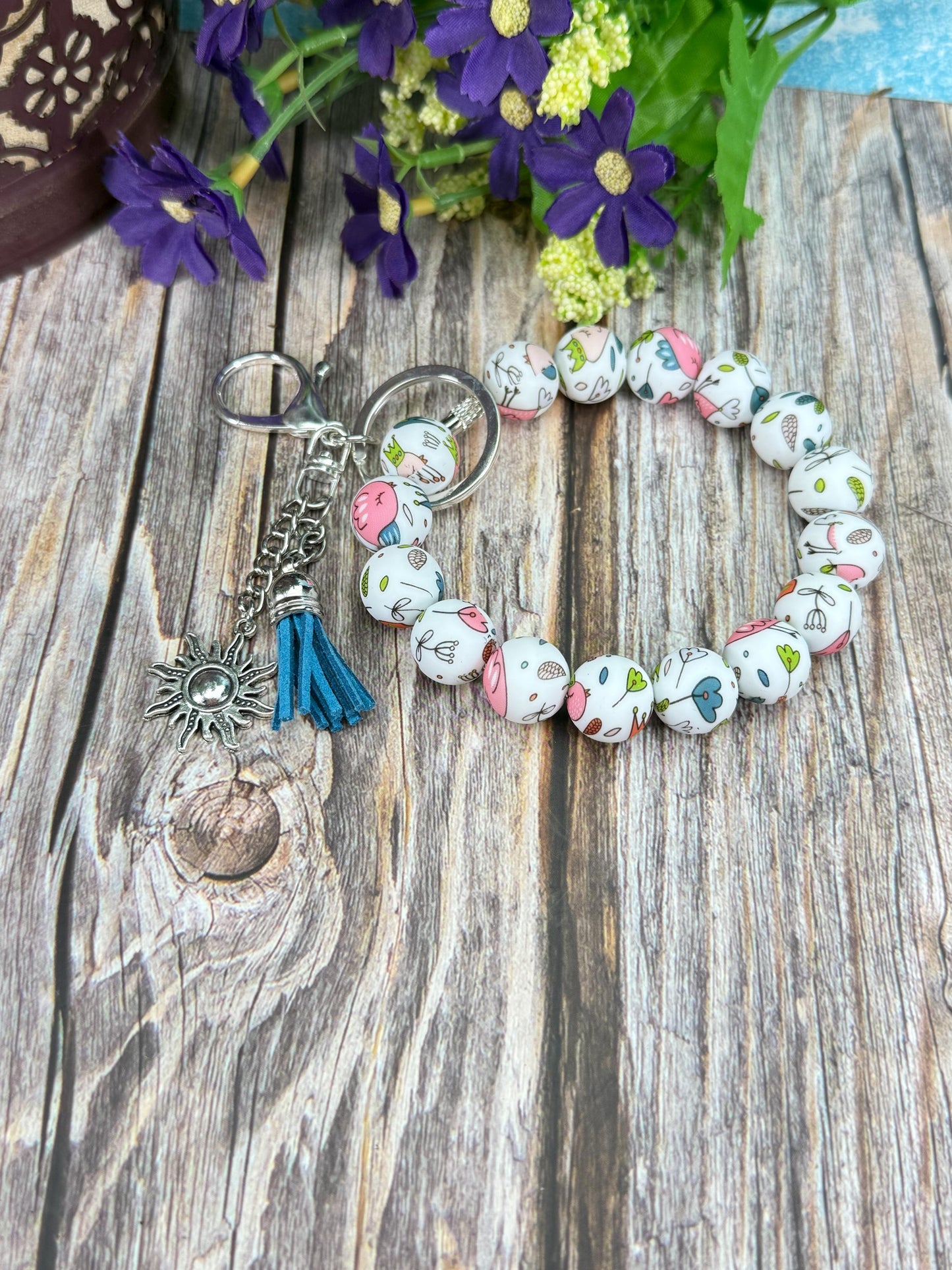 Elegant Stainless Steel Cable Wristlet – 15mm Silicone Beads, Leather Tassel & Dragonfly Charm | Many Designs Available