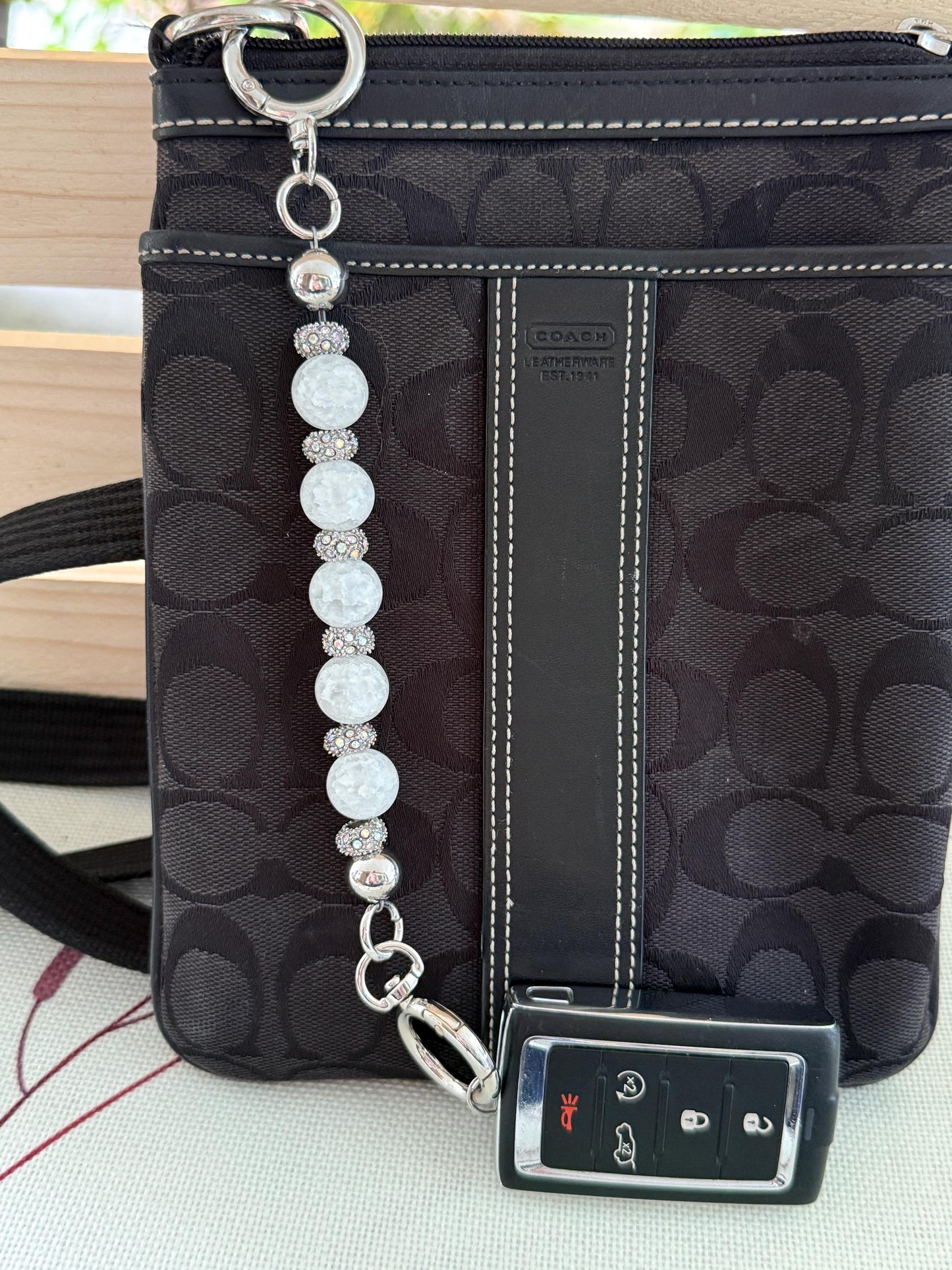 Gem Stone Beaded Purse Key Finder: Handmade Handbag Charm Jewelry