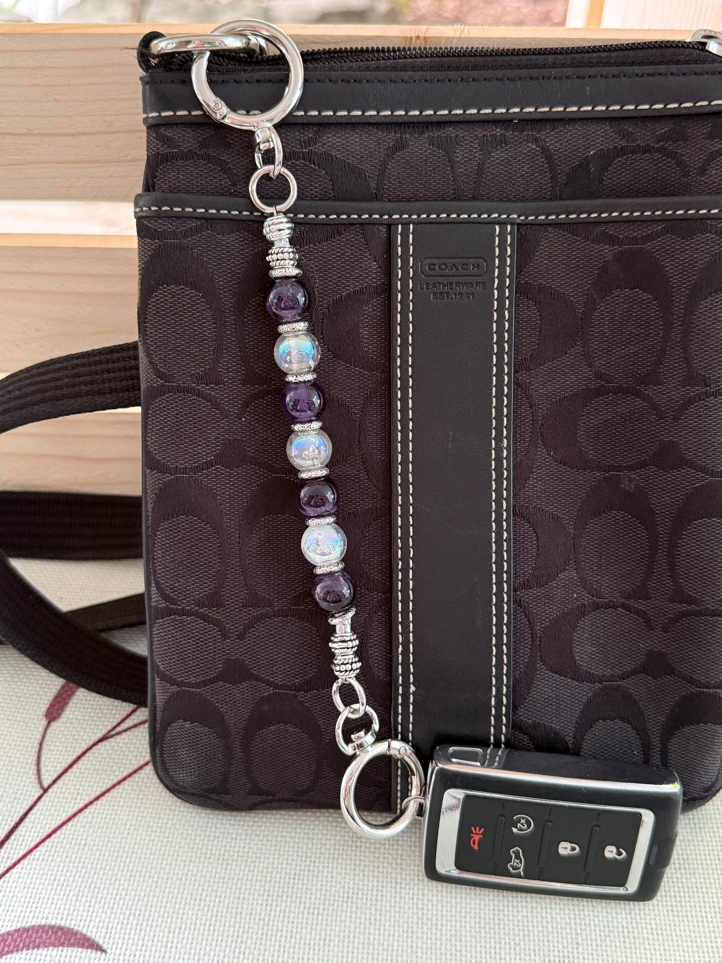 Gem Stone Beaded Purse Key Finder: Handmade Handbag Charm Jewelry