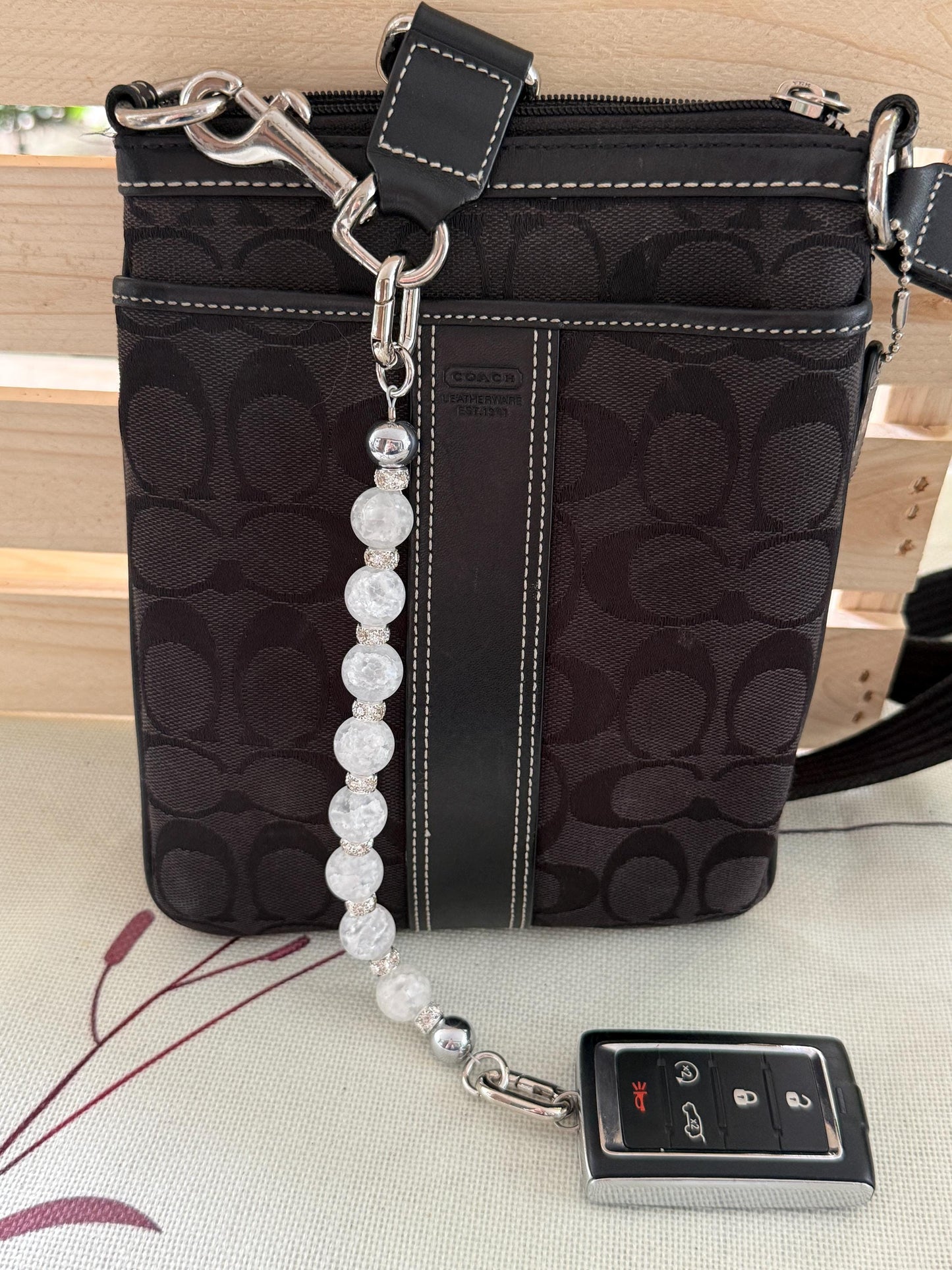 Gem Stone Beaded Purse Key Finder: Handmade Handbag Charm Jewelry