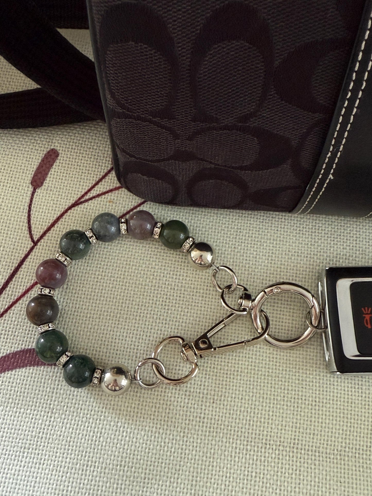 Gem Stone Beaded Purse Key Finder: Handmade Handbag Charm Jewelry