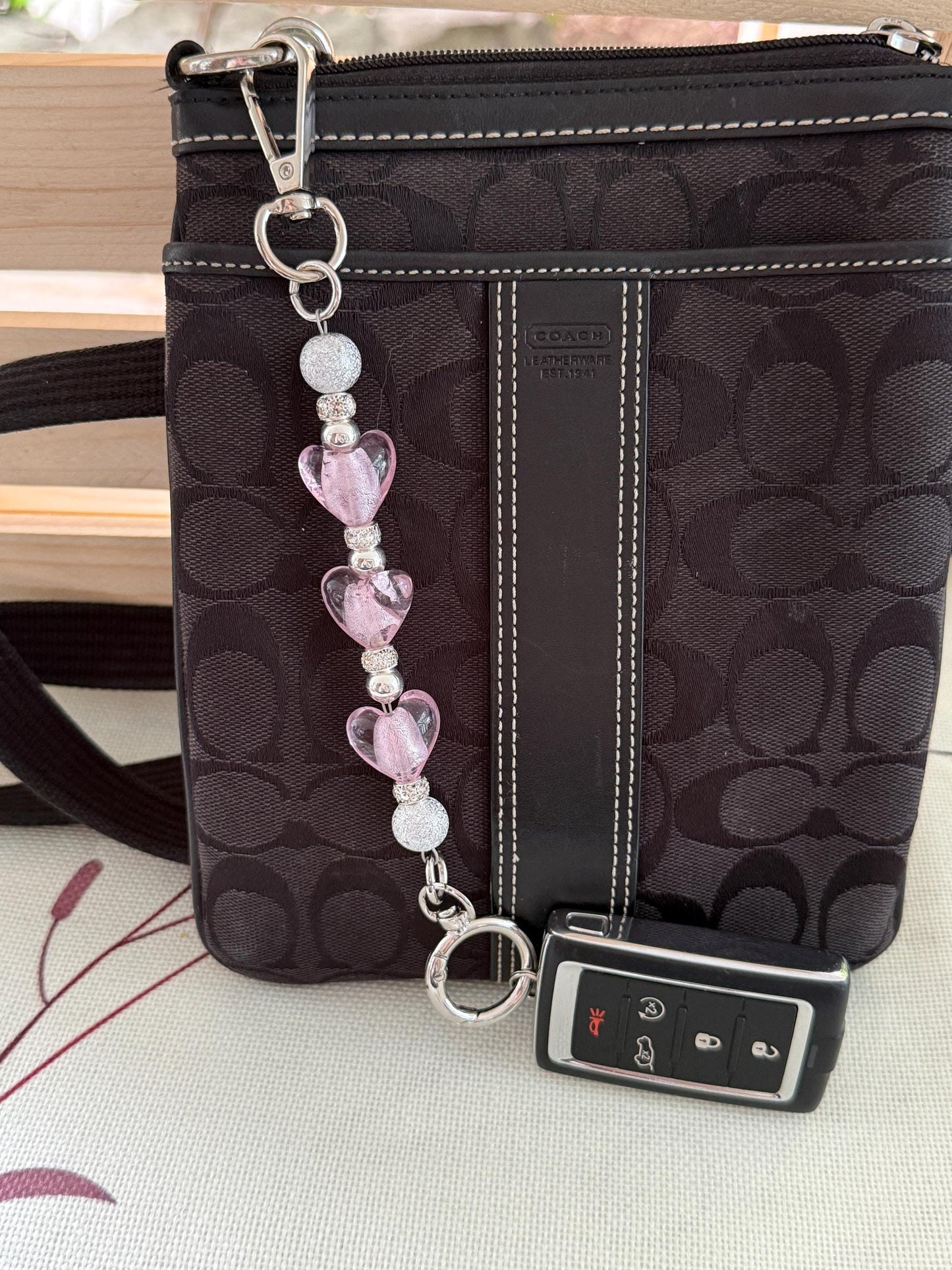 Glass Beaded Purse Key Finder: Handmade Handbag Charm Jewelry