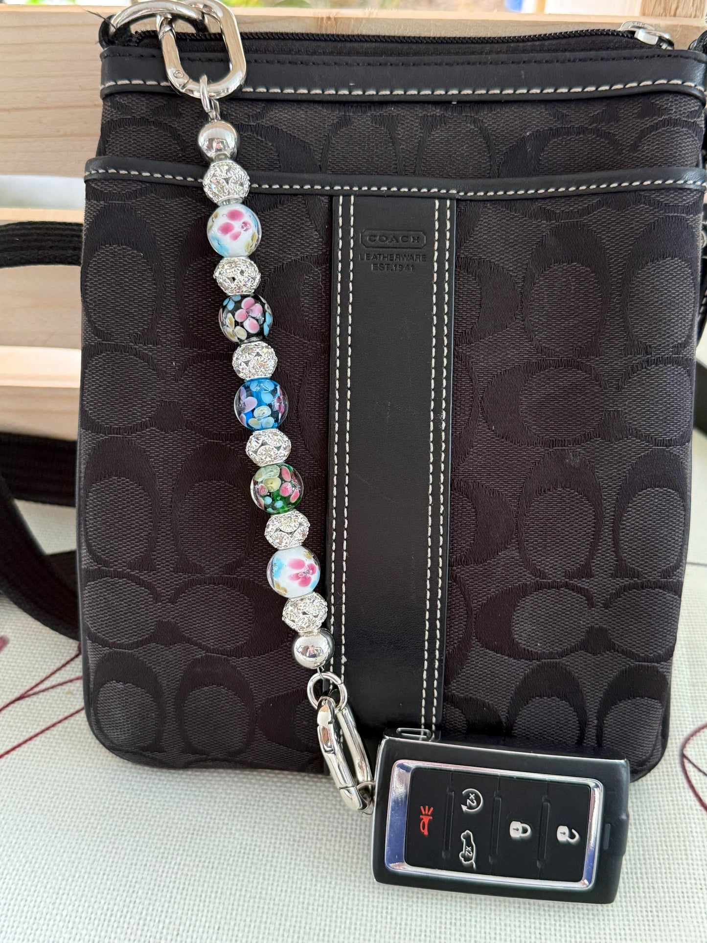 Glass Beaded Purse Key Finder: Handmade Handbag Charm Jewelry