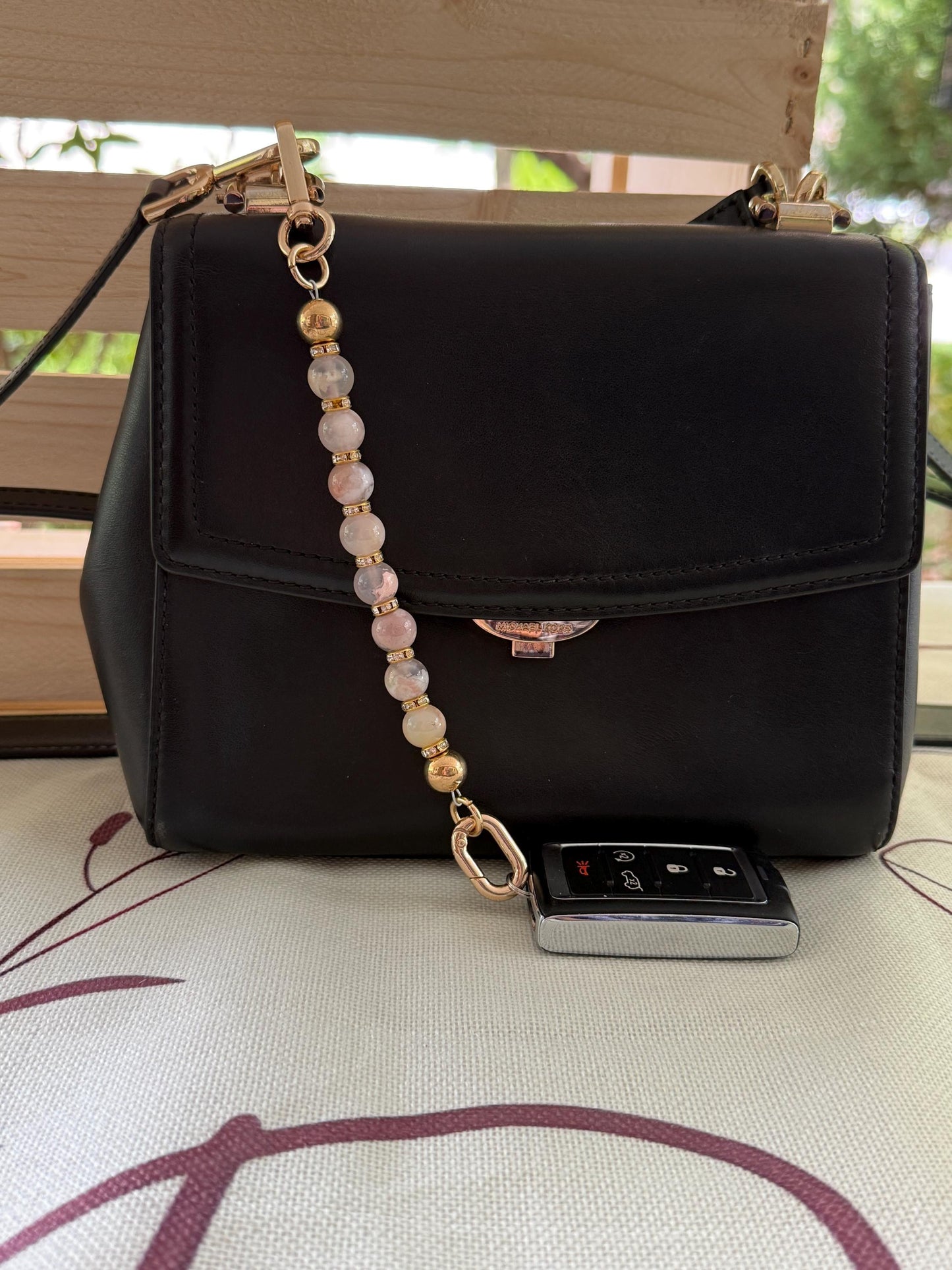 Gem Stone Beaded Purse Key Finder: Handmade Handbag Charm Jewelry