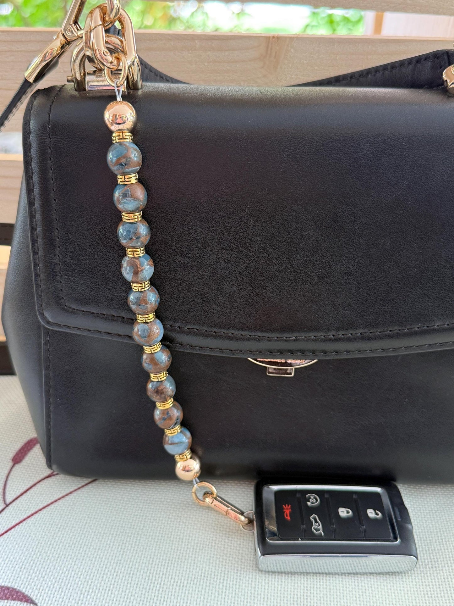 Gem Stone Beaded Purse Key Finder: Handmade Handbag Charm Jewelry