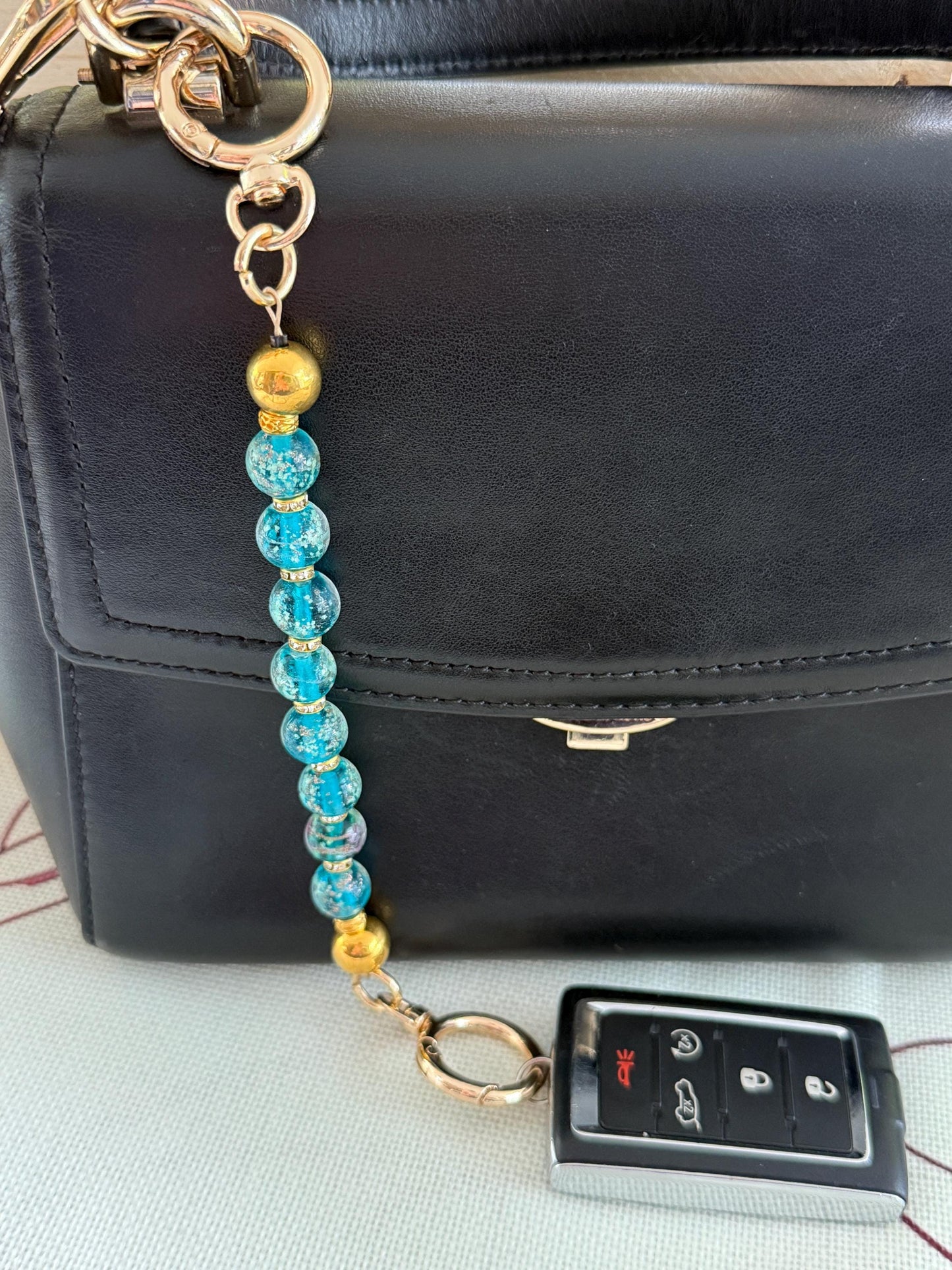 Glass Beaded Purse Key Finder: Handmade Handbag Charm Jewelry