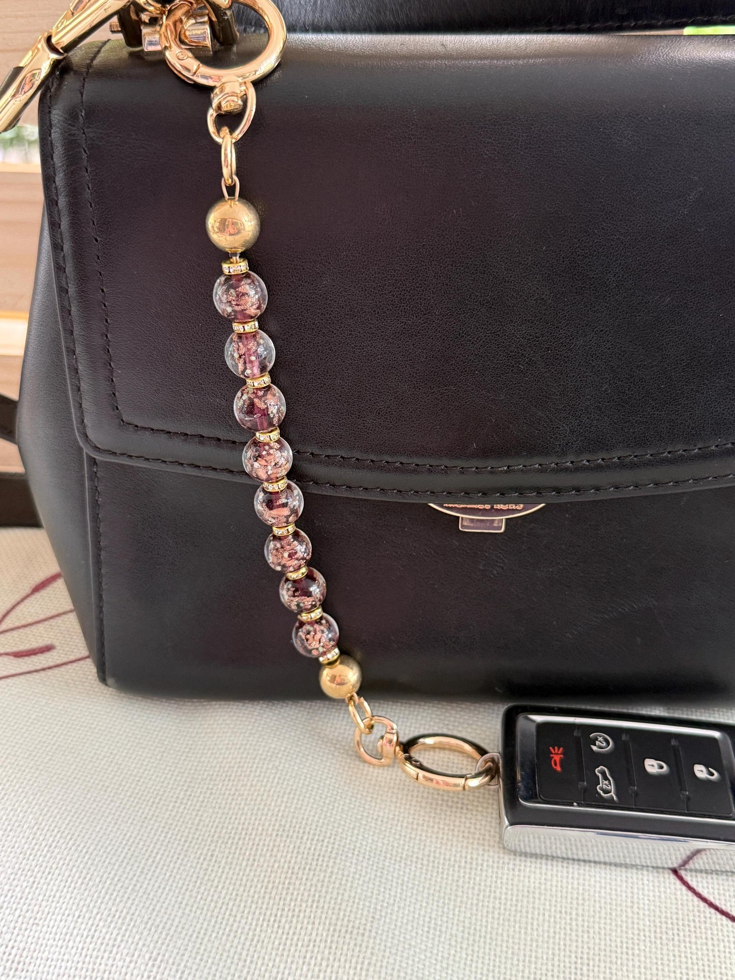 Glass Beaded Purse Key Finder: Handmade Handbag Charm Jewelry