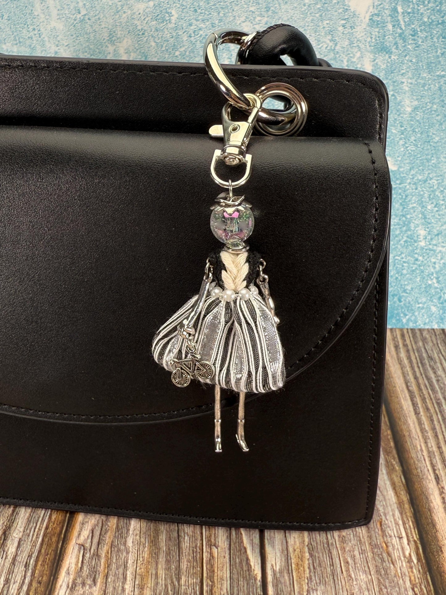 Bijou Doll Purse Charm – Silver Figurine Keychain Collectible Bag Jewelry Fashion Accessory, Gift for Her Fits Camino, Handbags, Purses