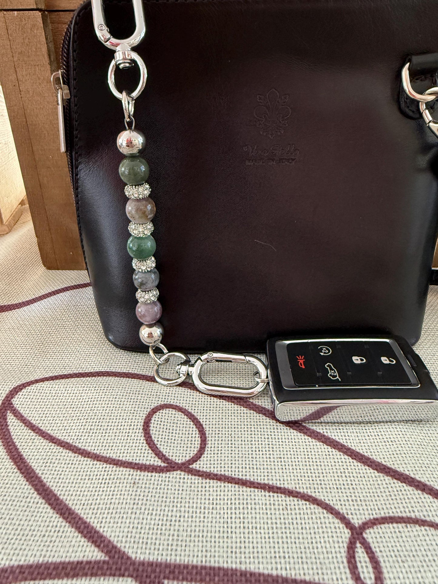 Gem Stone Beaded Purse Key Finder: Handmade Handbag Charm Jewelry
