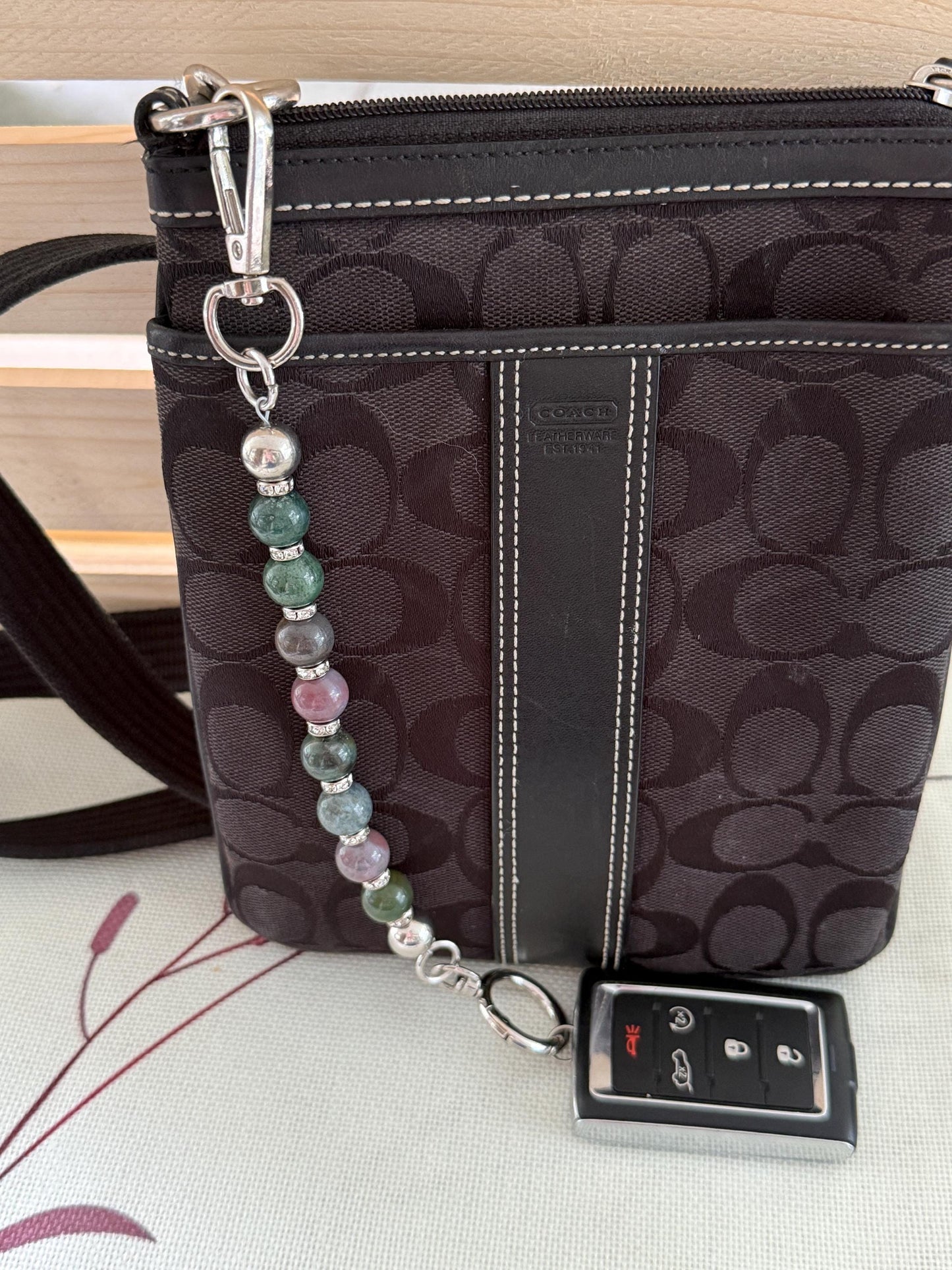 Gem Stone Beaded Purse Key Finder: Handmade Handbag Charm Jewelry