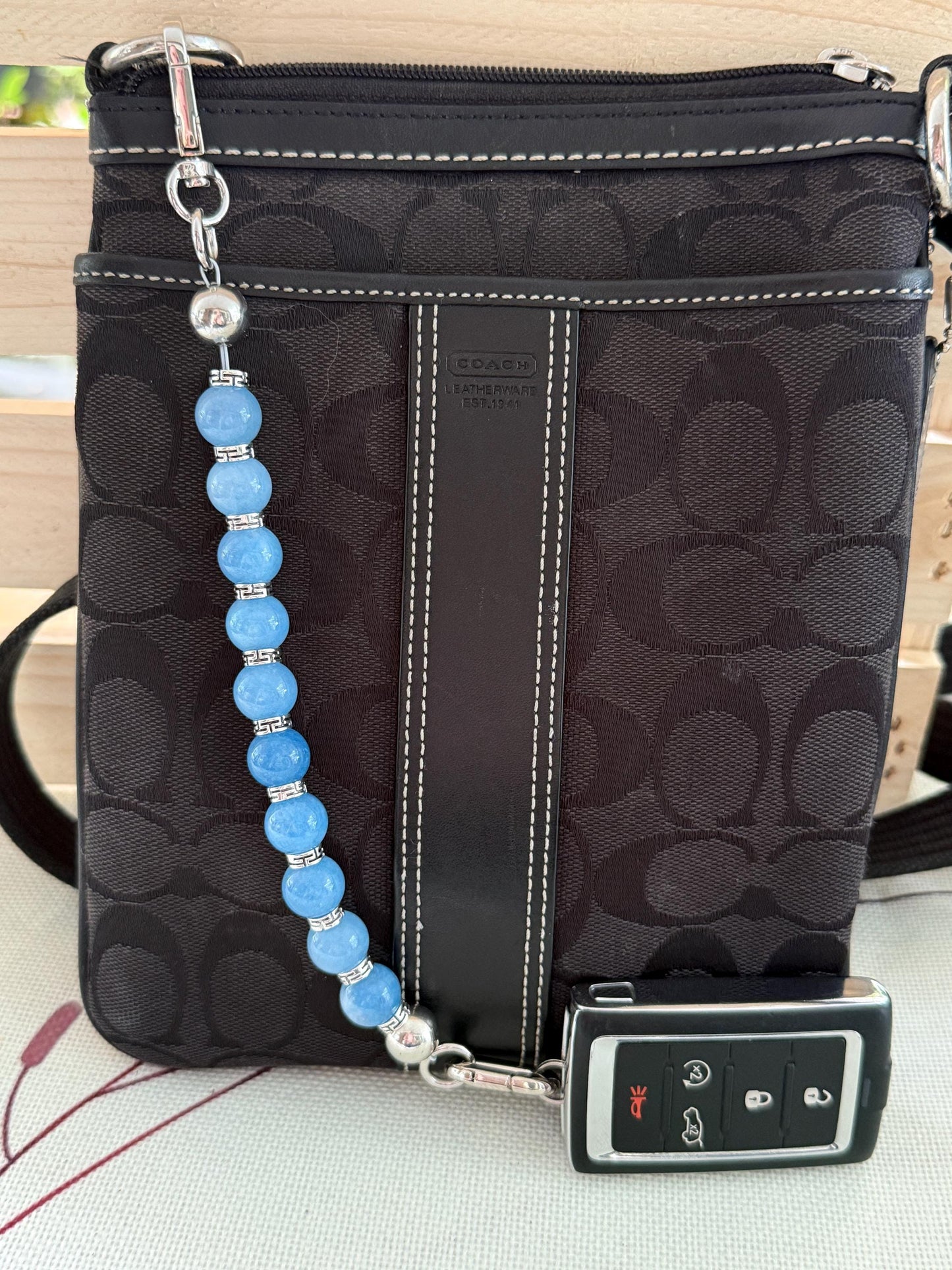 Gem Stone Beaded Purse Key Finder: Handmade Handbag Charm Jewelry