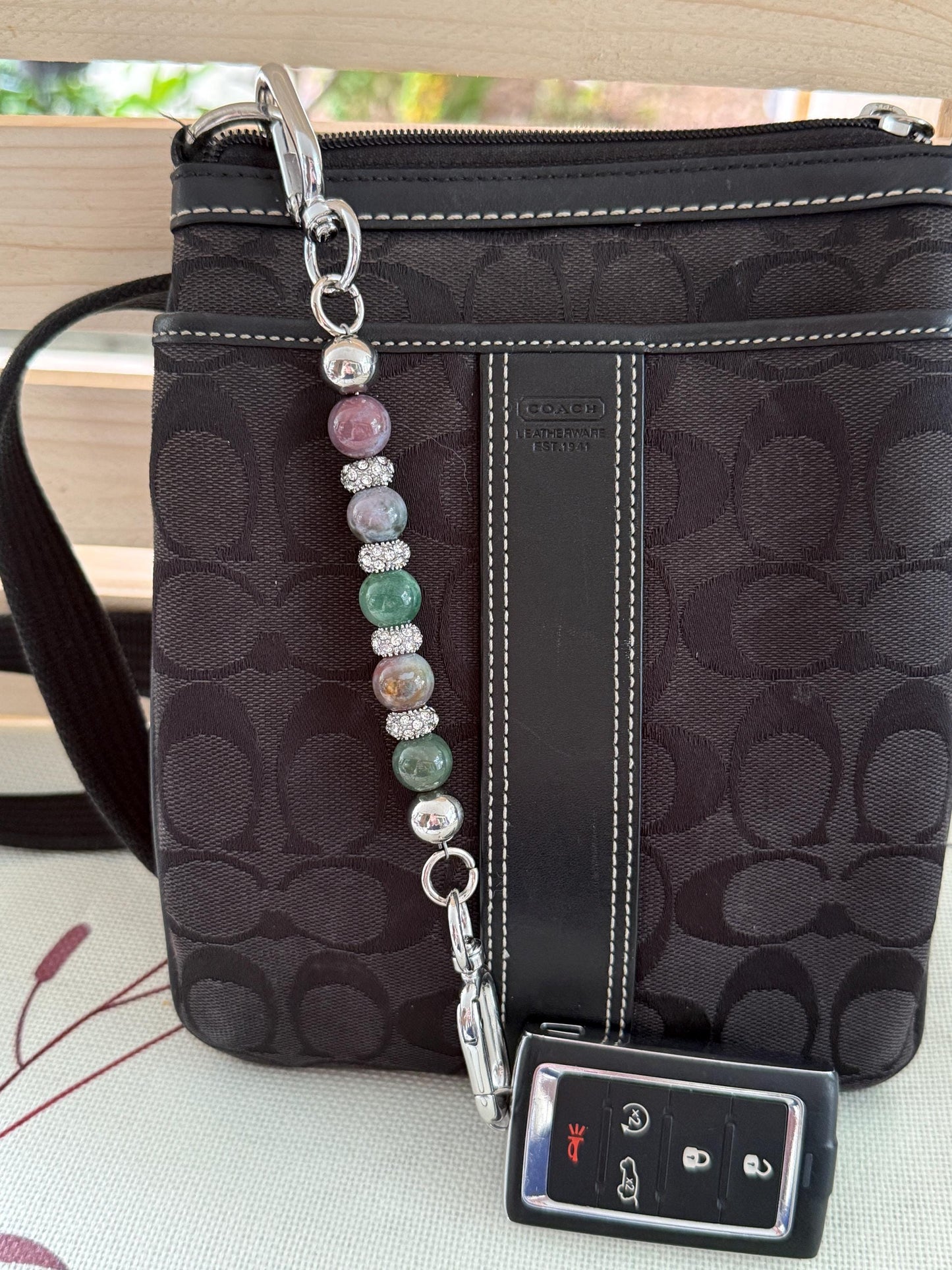 Gem Stone Beaded Purse Key Finder: Handmade Handbag Charm Jewelry