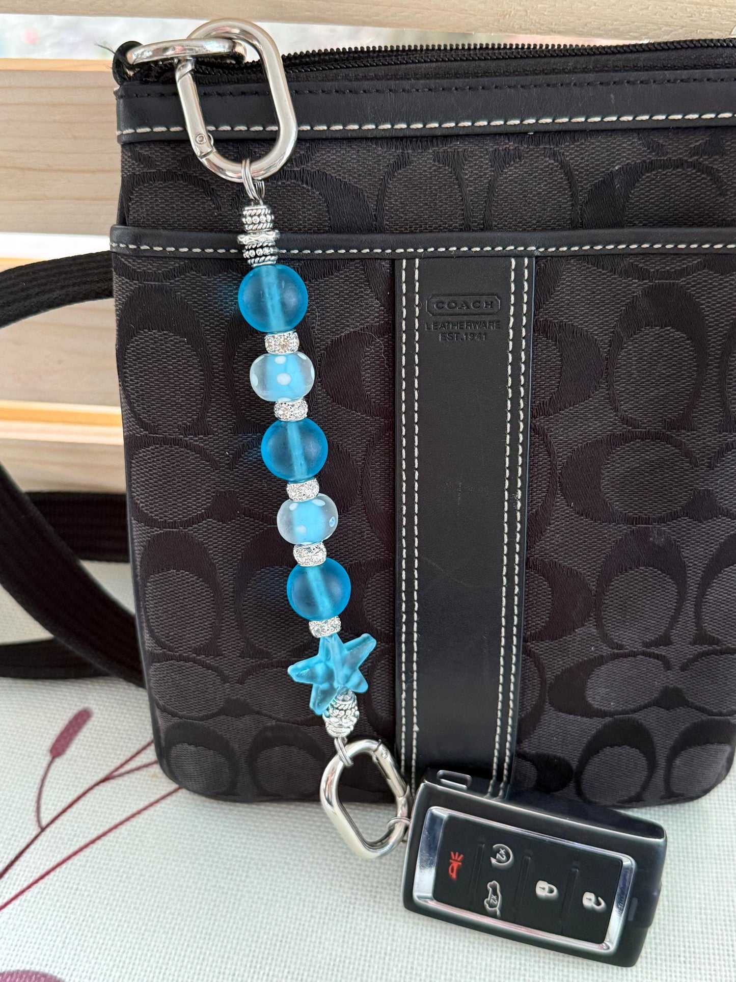 Glass Beaded Purse Key Finder: Handmade Handbag Charm Jewelry