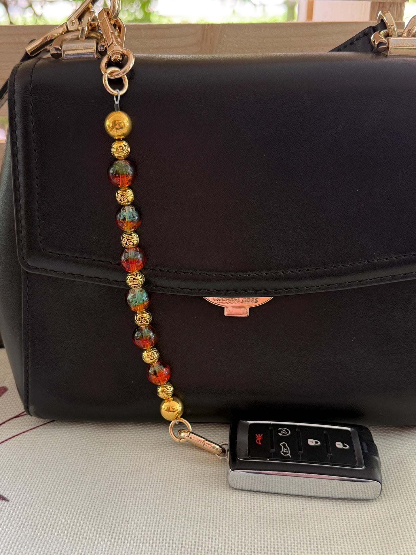Glass Beaded Purse Key Finder: Handmade Handbag Charm Jewelry