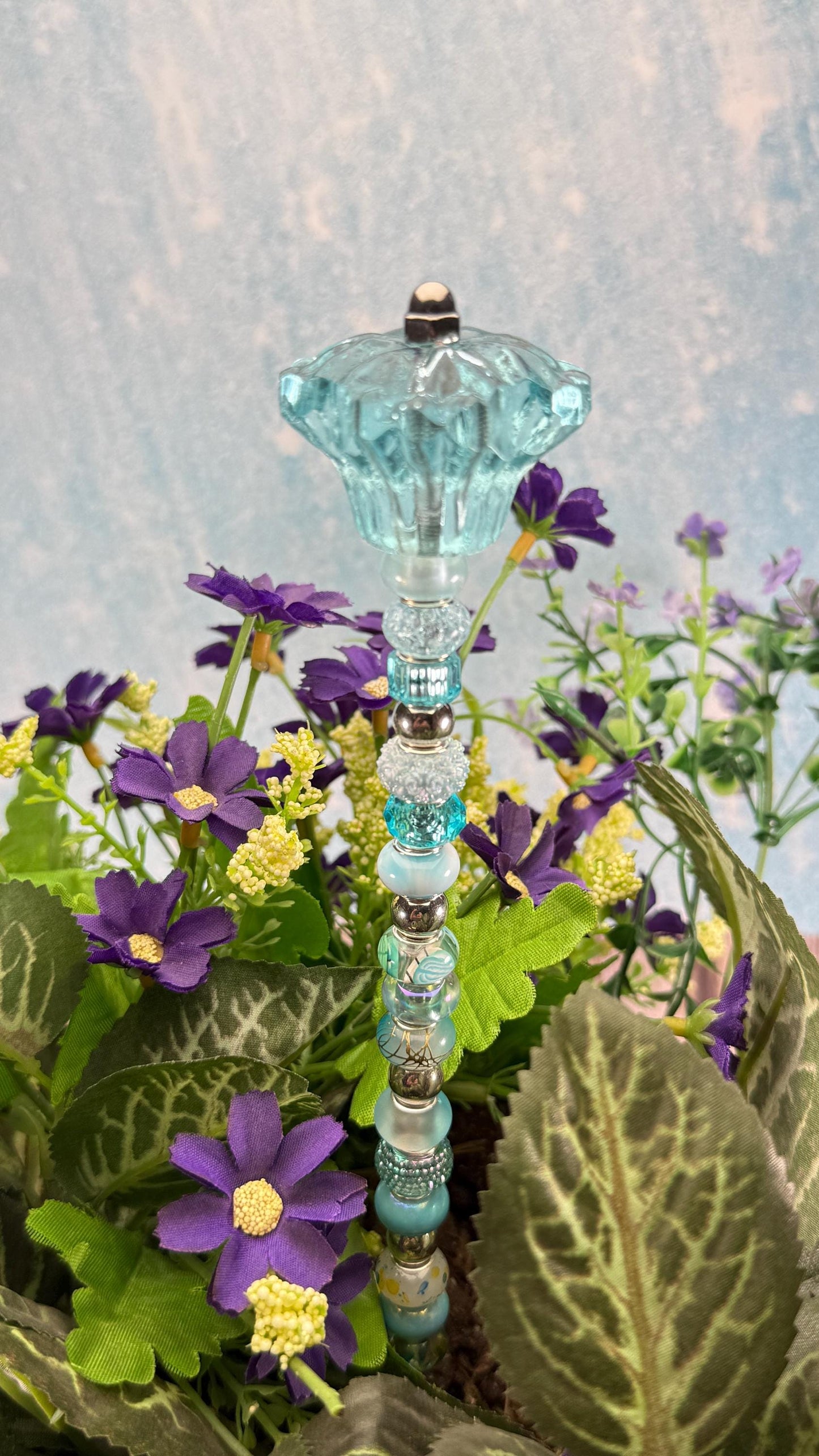 Whimsical Glass Garden Stakes – Beaded Garden Decor | Glass Topper Plant Stakes | Unique Garden Gift | Dragonfly Custom Accessories