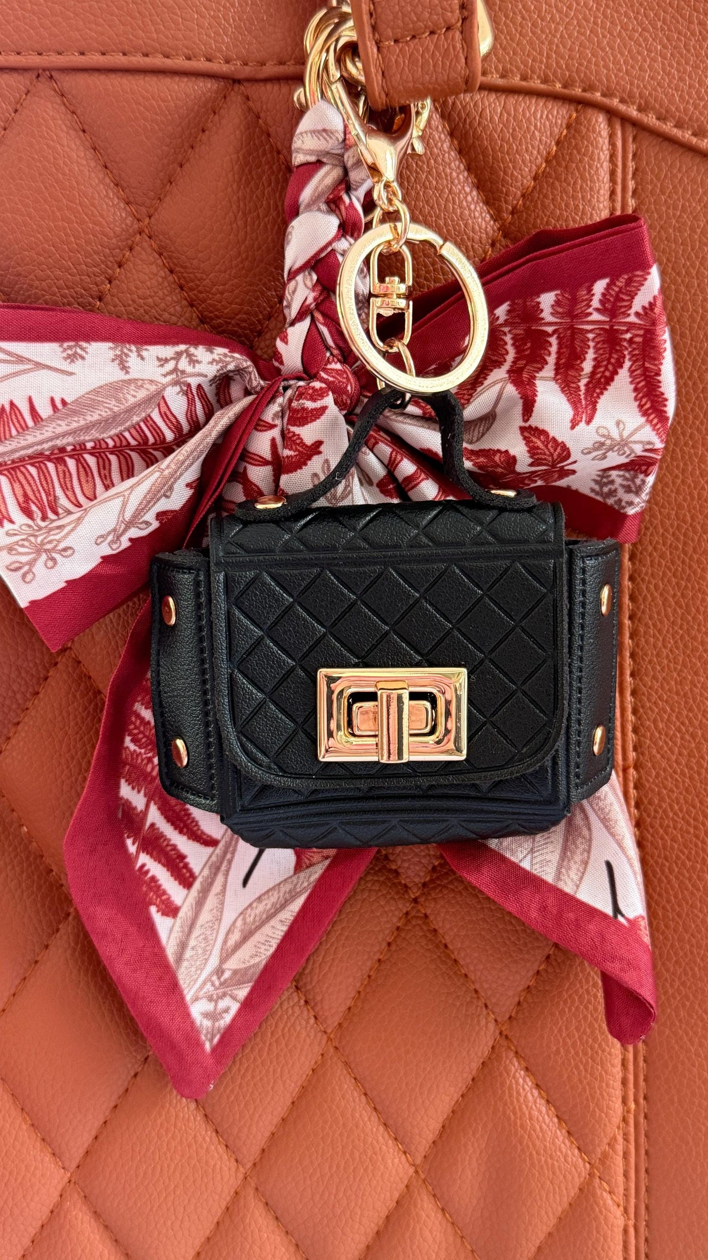 Mini Purse Charm – Quilted Vegan Leather Bag Keychain | 3" Faux Leather Purse Accessory for AirPods, Lip Balm or other Essentials