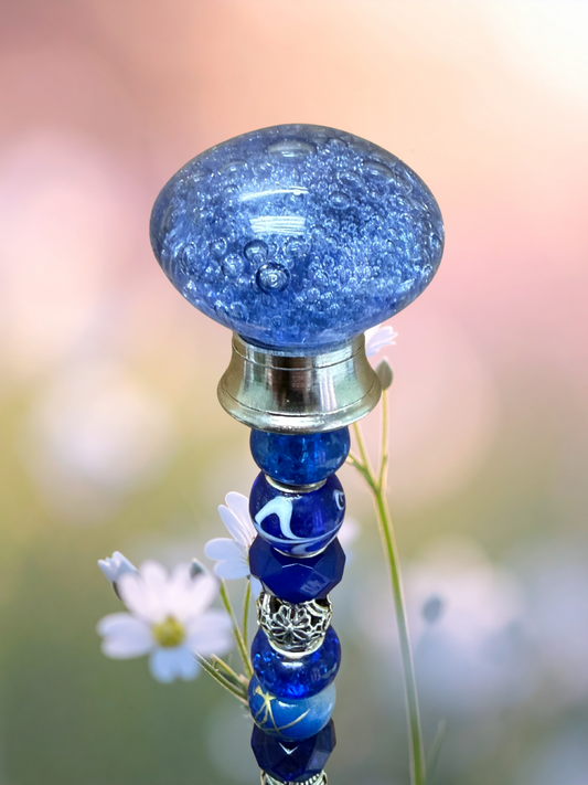 Fairy Garden Suncatcher Stakes | Bubble Glass Oval Dark Blue