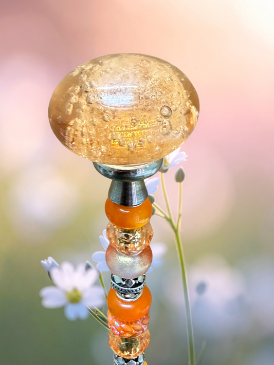 Fairy Garden Suncatcher Stakes | Bubble Glass Oval Orange