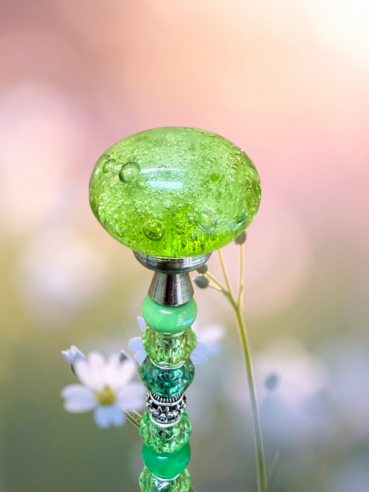 Fairy Garden Suncatcher Stakes | Bubble Glass Oval Green
