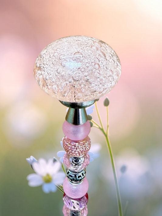 Fairy Garden Suncatcher Stakes | Bubble Glass Oval Light Pink