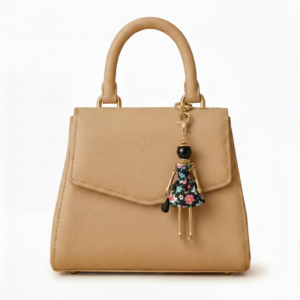 Bijou Doll Purse Charm | Gold Black Floral dress