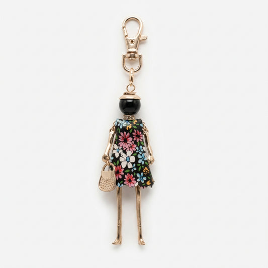 Bijou Doll Purse Charm | Gold Black Floral dress