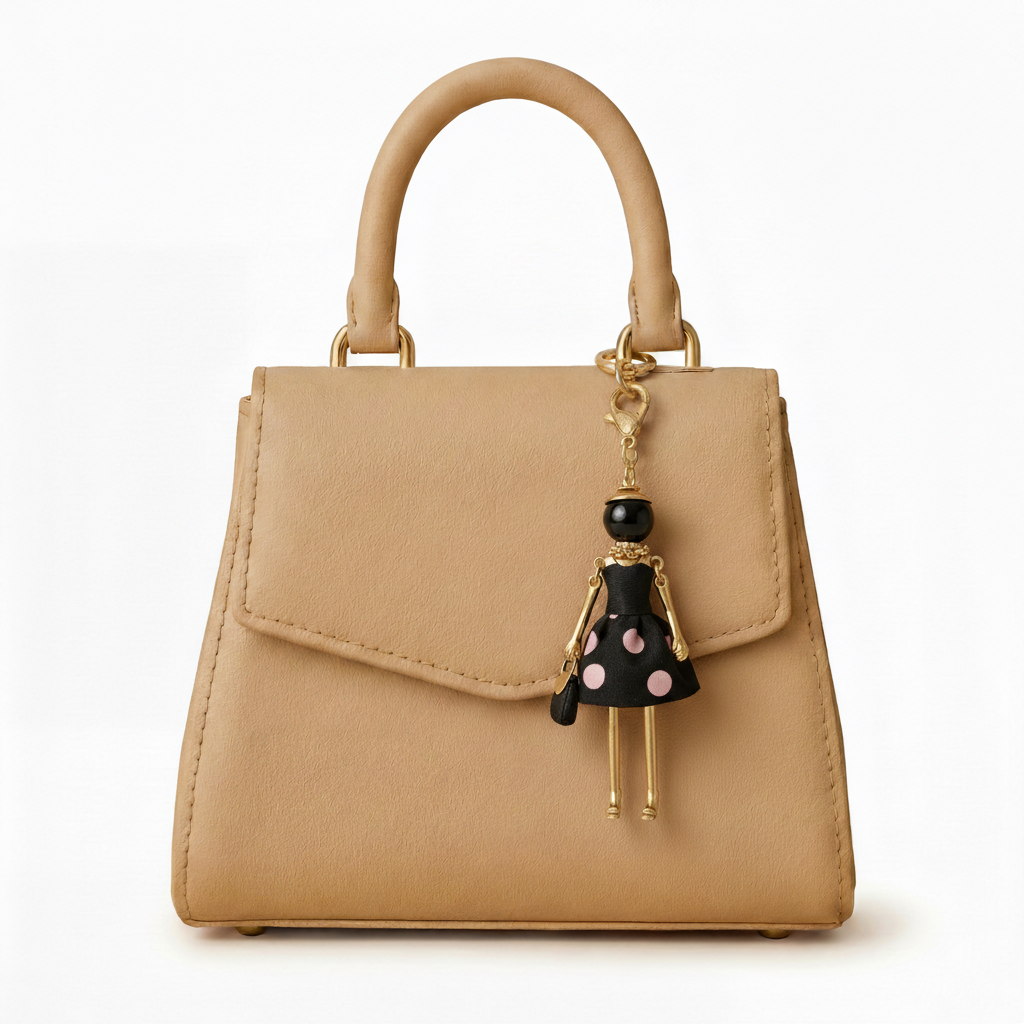 Bijou Doll Purse Charm | Gold Black Polka Dots