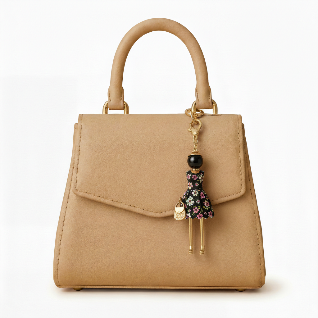 Bijou Doll Purse Charm | Gold Charcoal Floral dress