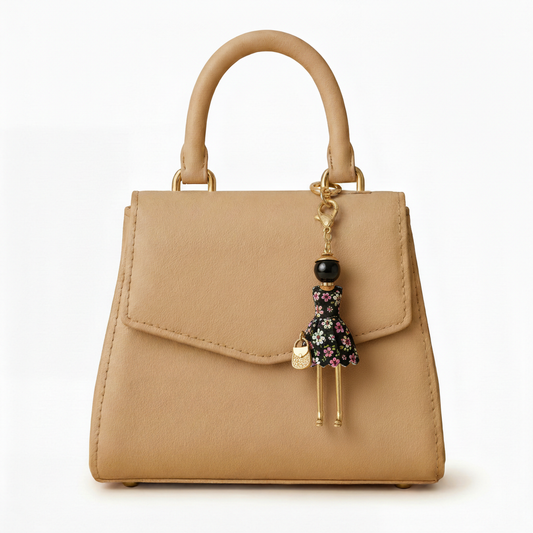 Bijou Doll Purse Charm | Gold Charcoal Floral dress