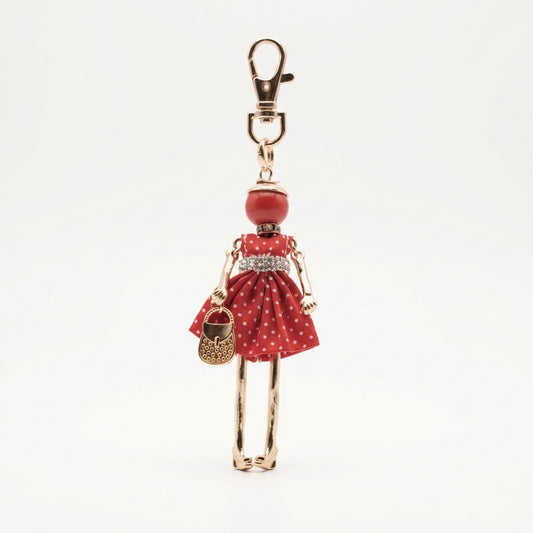 Bijou Doll Purse Charm | Gold Red White Dots