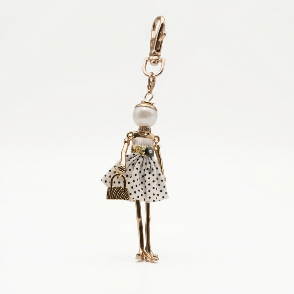 Bijou Doll Purse Charm | Gold White Black Dots