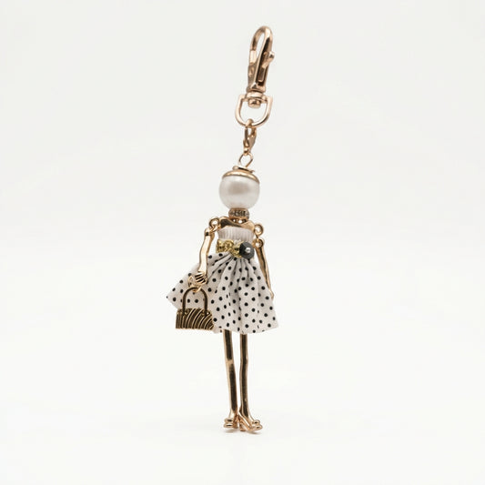 Bijou Doll Purse Charm | Gold White Black Dots