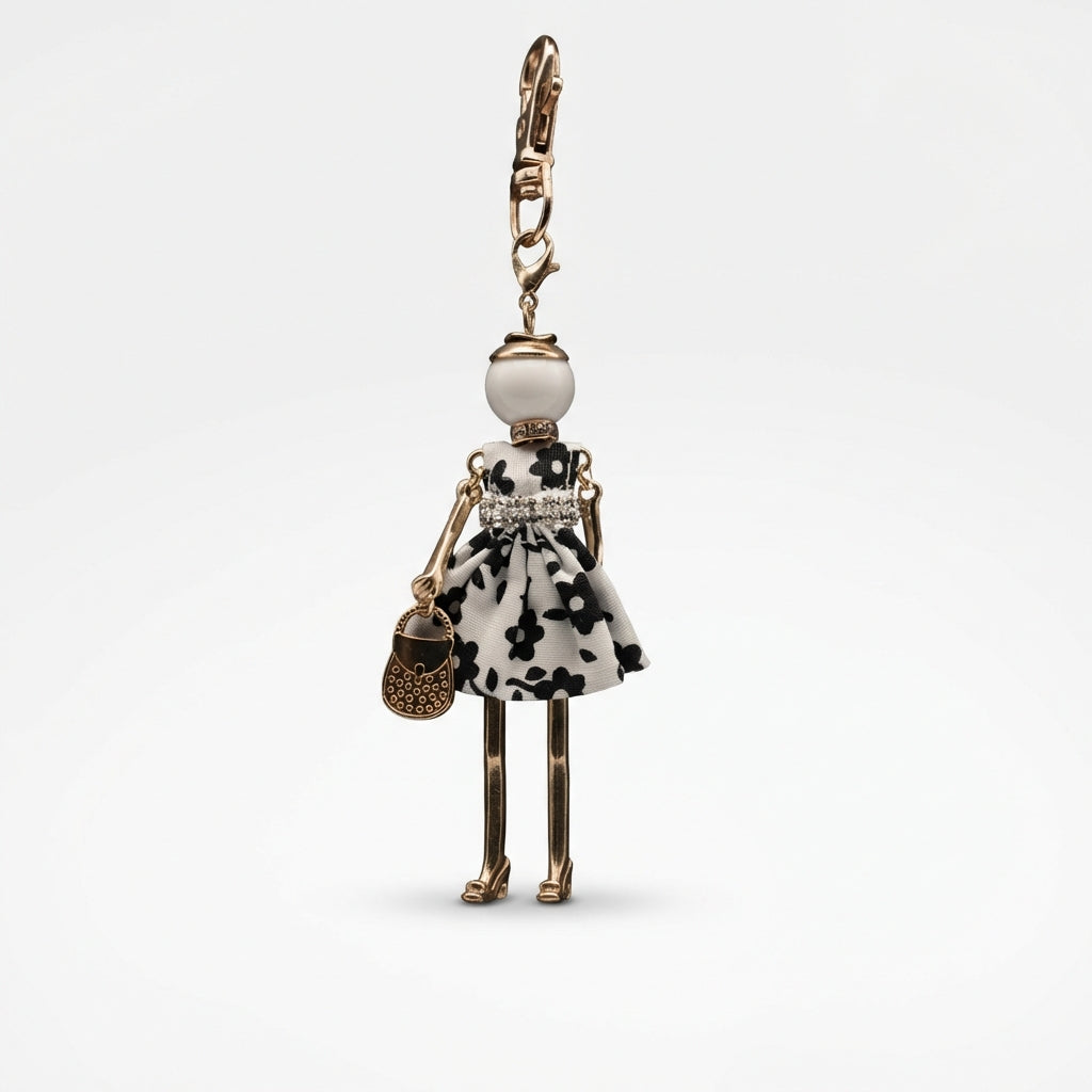 Bijou Doll Purse Charm | Gold White Floral