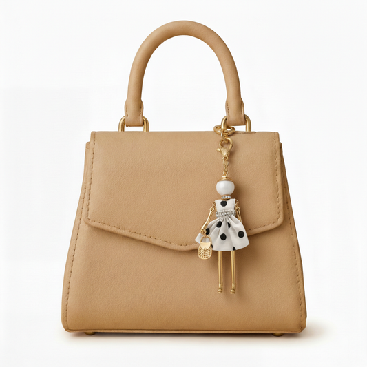 Bijou Doll Purse Charm | Gold White Polka Dot