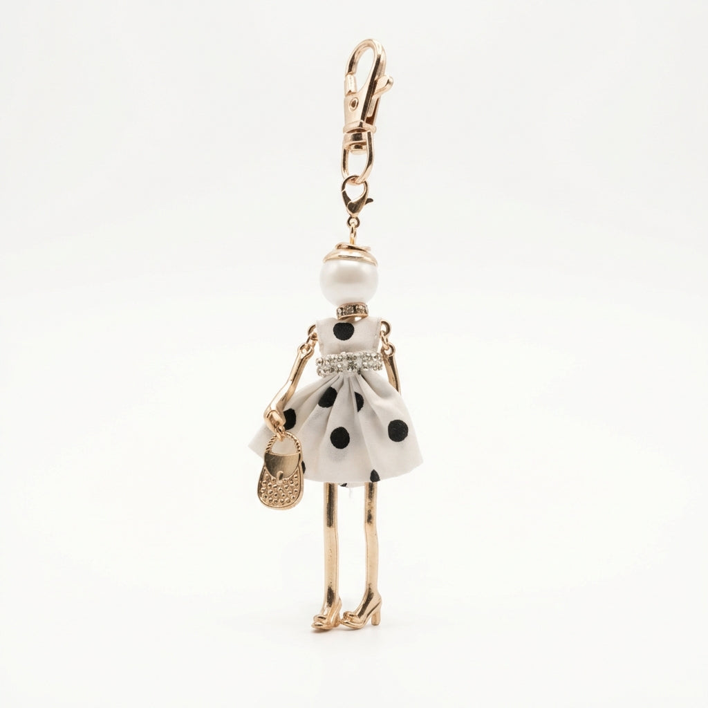 Bijou Doll Purse Charm | Gold White Polka Dot