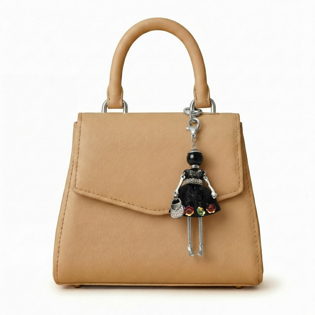 Bijou Doll Purse Charm | Silver Black Sequence