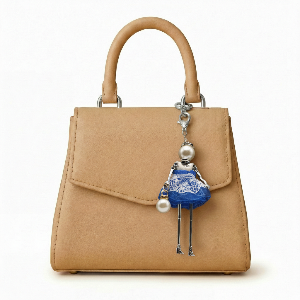 Bijou Doll Purse Charm | Silver Blue white lace