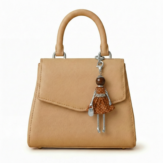 Bijou Doll Purse Charm | Silver Brown white dots